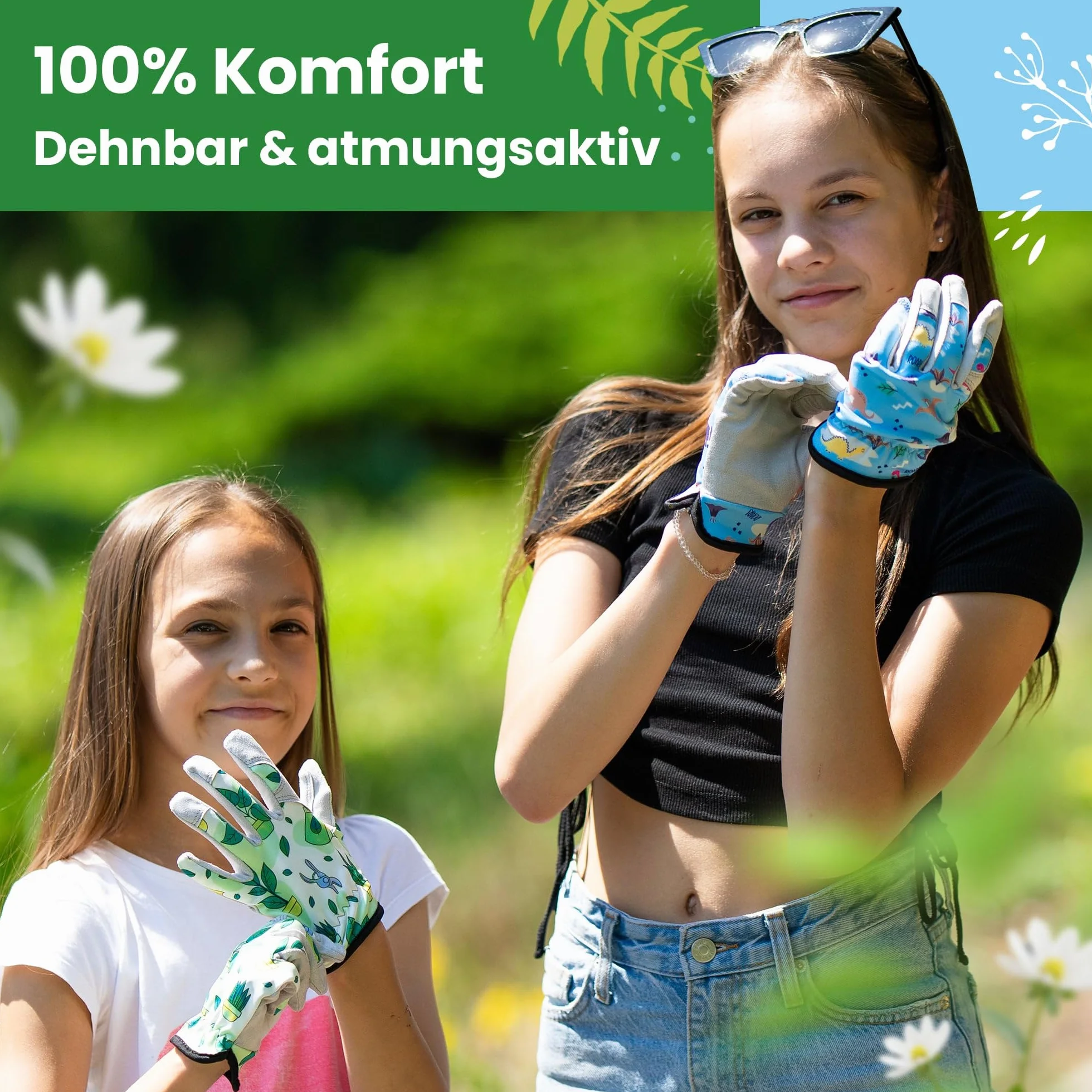 LAUTER SCHUTZ ® Dla dzieci: rękawice robocze premium (rozciągliwy poliester i sztuczna skóra) z antypoślizgową skórą syntetyczną, do prac ogrodowych i wielu innych