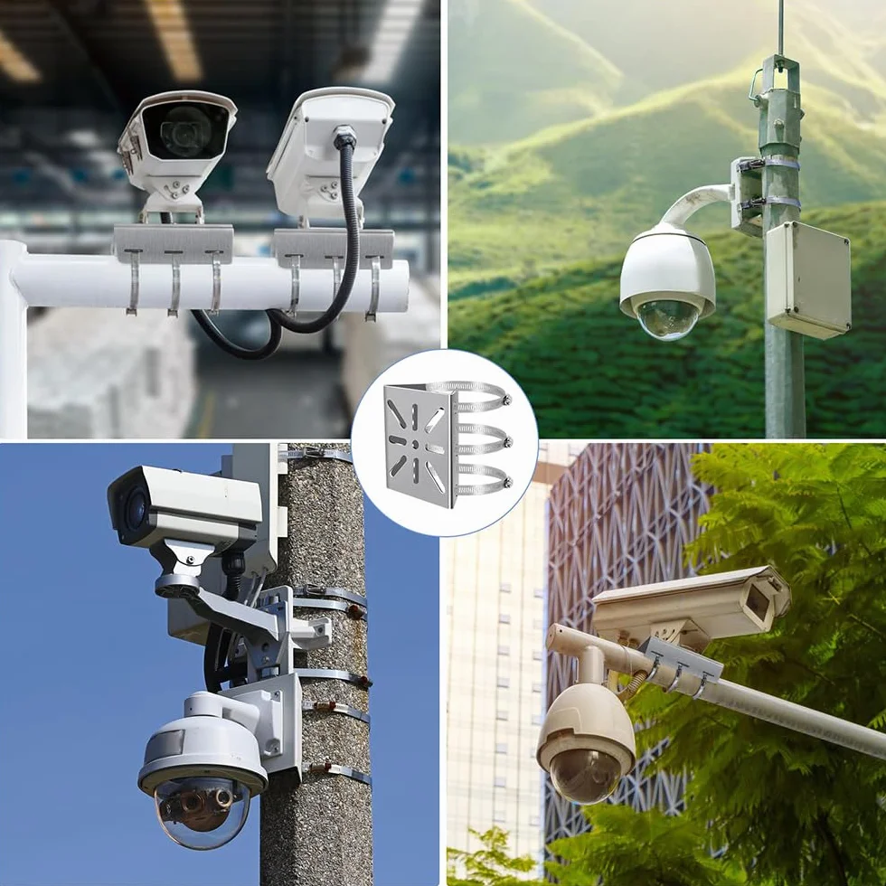 Mocowanie masztu do kamery nadzorowej, uniwersalne pionowe mocowanie masztu do kamer nadzorowych, 3 pętle ze stali nierdzewnej, mocowanie pierścieniowe do paneli solarnych, do kamer CCTV