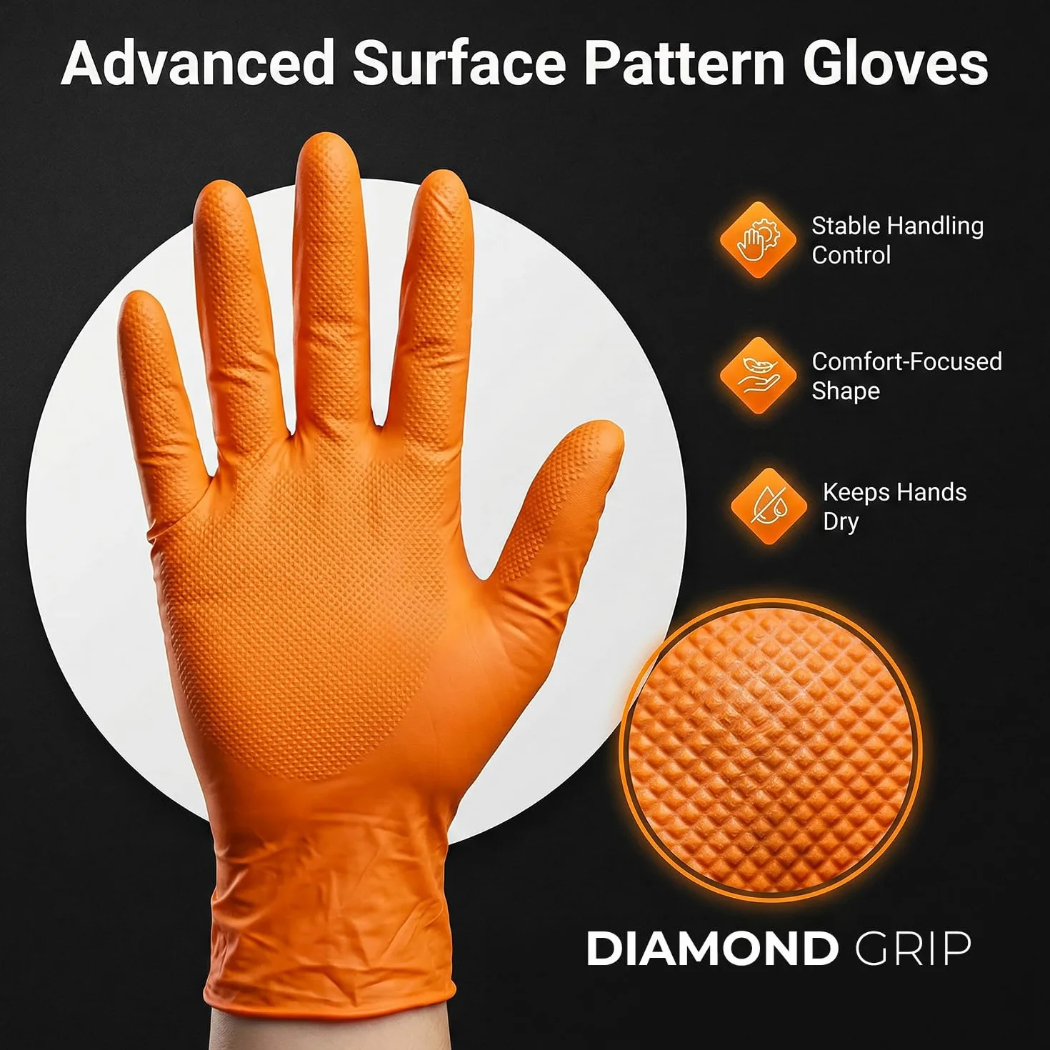 50 sztuk, rękawice jednorazowe, Diamant Grip - rozm. M, bez pudru i lateksu, rękawice jednorazowe, bardzo grube i mocne, rękawice nitrylowe, rękawice robocze do warsztatu, samochodu i przemysłu