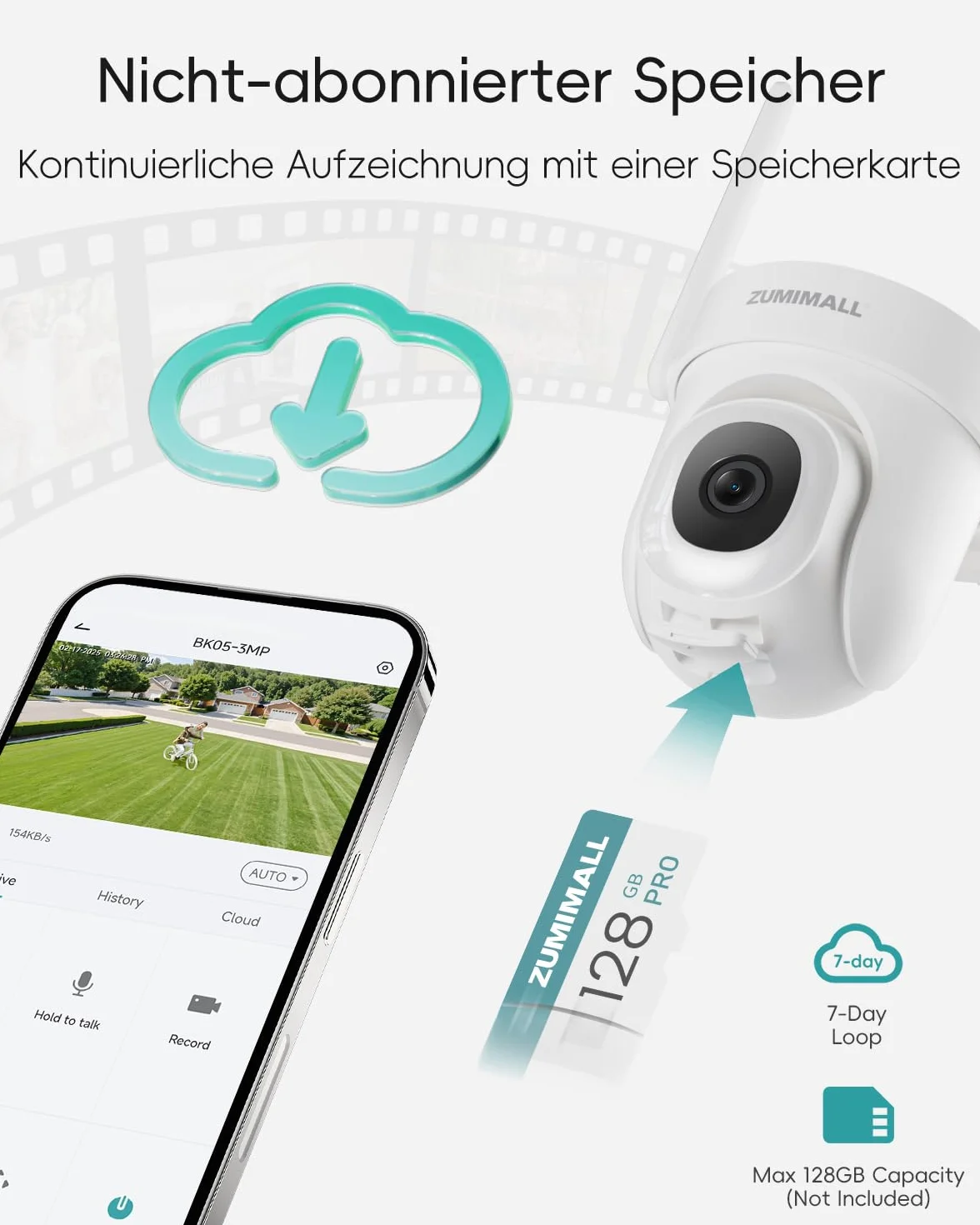 ZUMIMALL Zewnętrzna kamera monitoringowa 5G/2,4 GHz WLAN monitoring na zewnątrz, przewodowa, 355°/90° PTZ, nagrywanie 24/7, widoczność w nocy, kolorowa, pamięć w chmurze, rozpoznawanie sztucznej