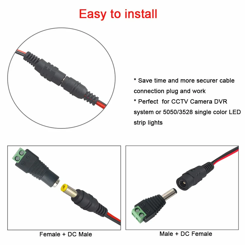 FULARR® 24 szt. Premium 5,5 x 2,1 mm zestaw łączników DC: 6 par wtyczek zasilających DC złącze 6 par kabel zasilający prądu stałego, do kamery bezpieczeństwa CCTV