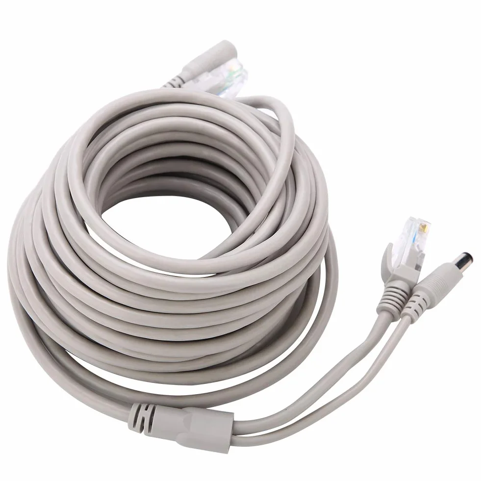 Sieć Kablowa i Zasilanie do Kamer Zewnętrznych Kabel Ethernet Cctv Plastik 5M 10M 15M 20M Rj45 + DC Kabel Ethernet Cctv do Kamer IP System Nvr 10Mbps100Mbps (15M) (10 mln)