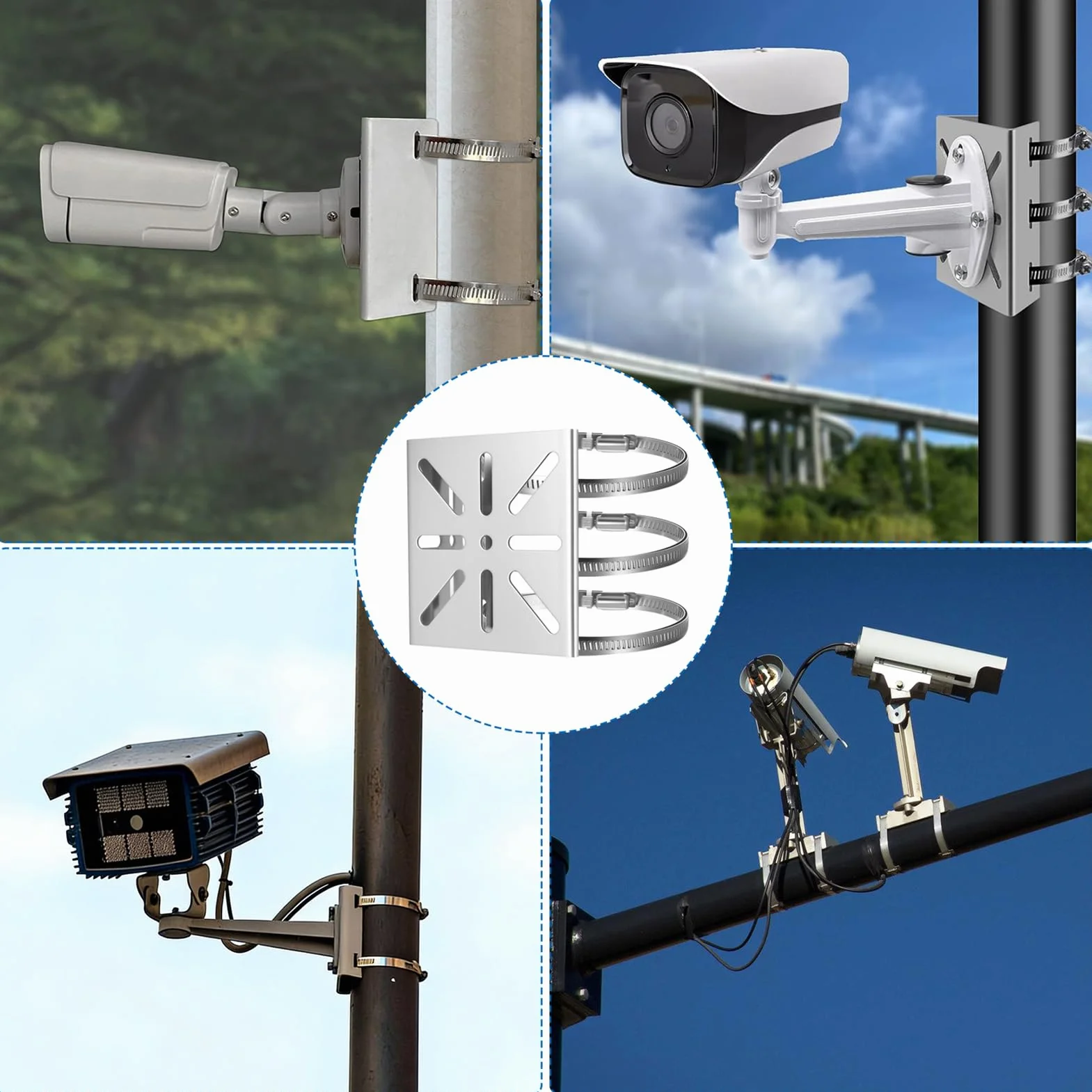 2 szt. Uchwyt na aparat do nadzoru zewnętrznego, uchwyt do kamery nadzoru zewnętrznego, 3 pętle ze stali nierdzewnej pionowy uchwyt pierścieniowy do kamer CCTV