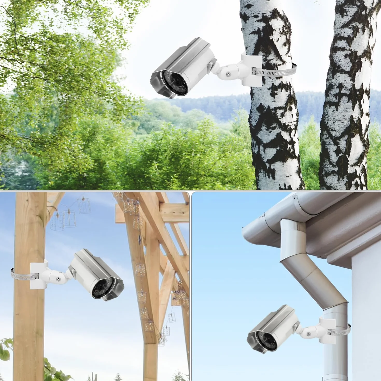 QWORK® Uniwersalny uchwyt do kamer bezpieczeństwa z 4 pętlami Ø50/100/150/200 mm, kompatybilny z aparatami Arlo/Wyze/Eufycam - biały