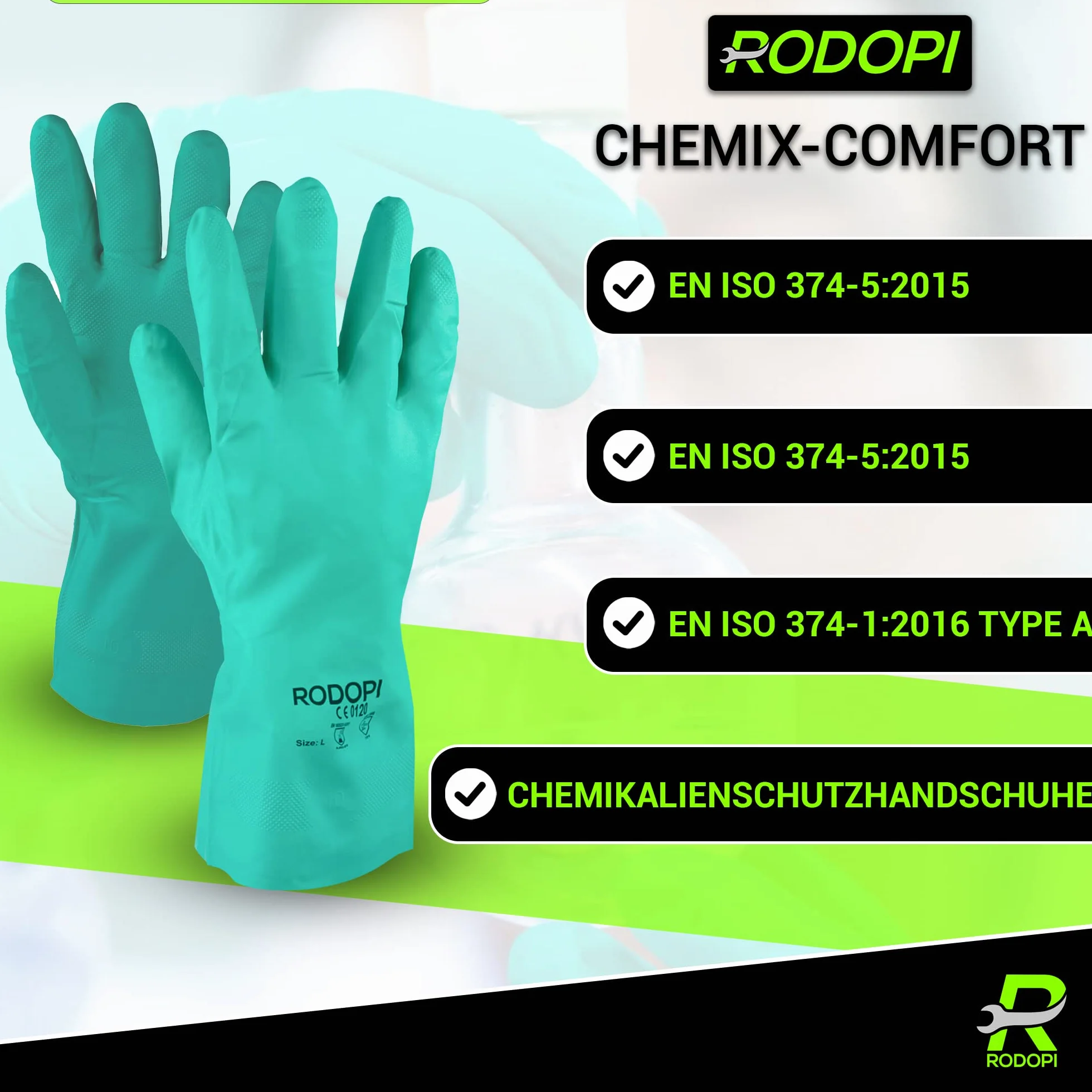 RODOPI CHEMIX-Comfort rękawice gumowe dla mężczyzn i kobiet, rękawice do sprzątania z nitrylu, rękawice ochronne z chemikaliami EN ISO 374-1:2016, typ A (3 pary, 10)