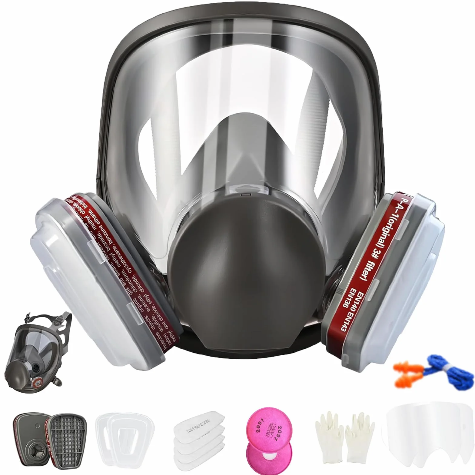 Wielokrotnego użytku maska gazowa pełnotwarzowa 6800 z filtrami 6001 i 2091, przyłącze bagnetowe, silikonowa uszczelka twarzy, maska przeciwpyłowa do malowania, szlifowania, obróbki drewna, spawania