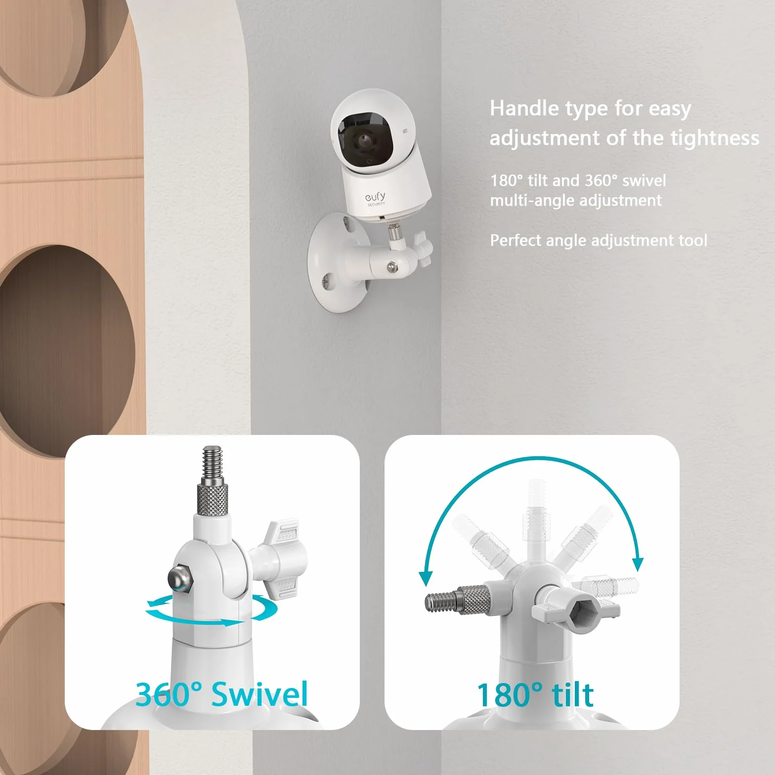 HOLACA Uchwyt ścienny kompatybilny z eufy Security Indoor Cam C210/C220/E30 (kamera nie wchodzi w zakres dostawy), uchwyt ścienny