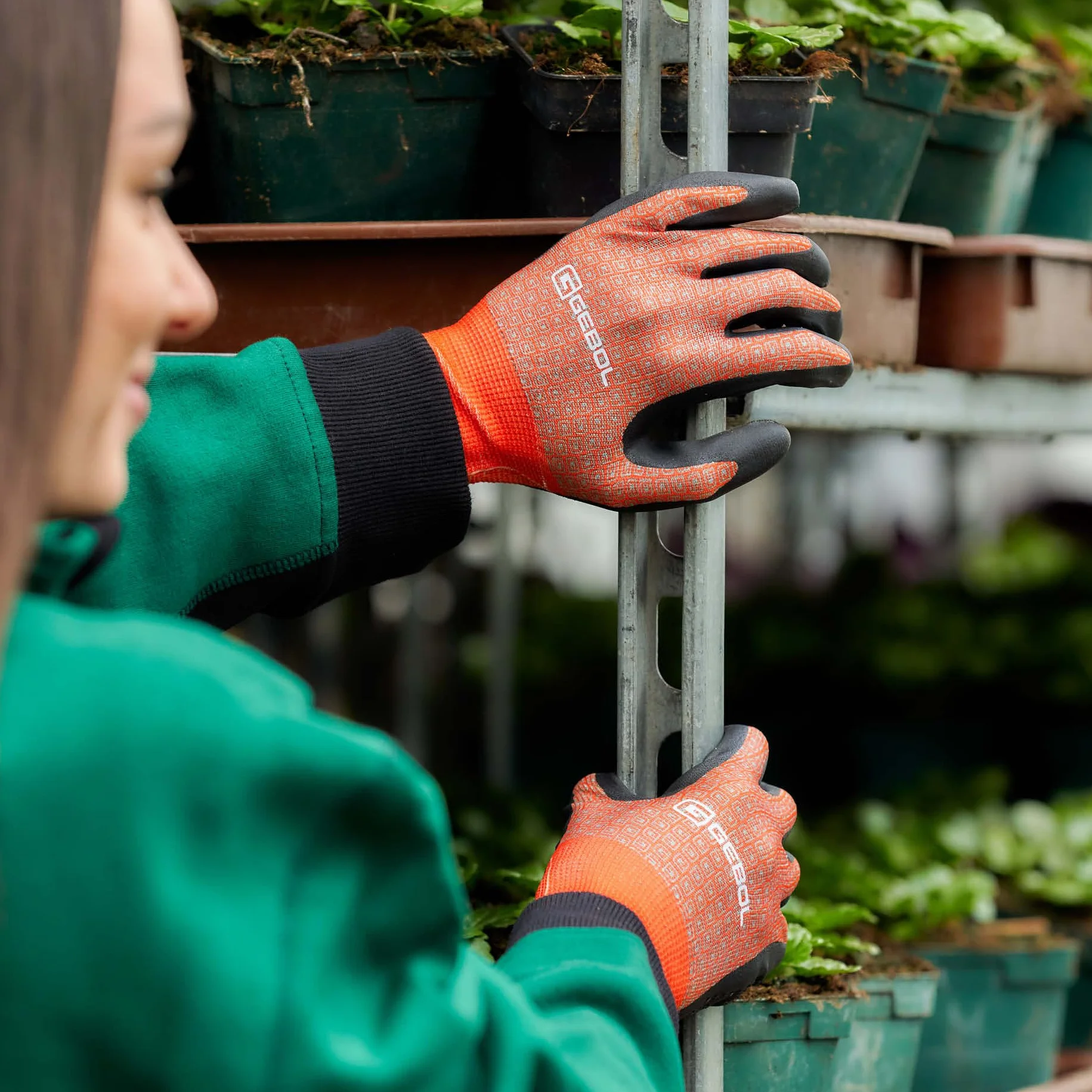 Gebol Clivia | 1 para | rozmiar XXS (rozm. 5) | dziecięce rękawice ogrodowe z funkcją dotykową | oddychająca dzianina z materiału pochodzącego z recyklingu | dla kobiet i dzieci | pomarańczowa