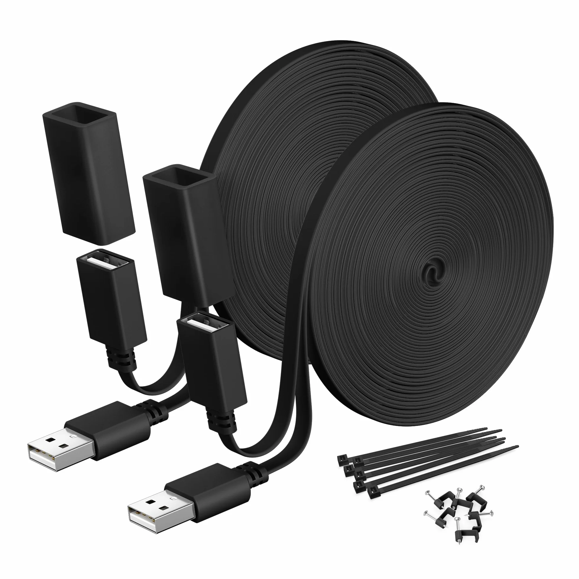 Itramax Płaski Kabel Przedłużający USB 10FT 2Pack,Kompatybilny z Ring Cam,Google Nest,WYZE Cam V4 V3 V2 OG,Blink 4th Gen,Xt,Mini 2,Wodoodporny Przewód Zasilający Do Kamer Zewnętrznych I Monitoringu