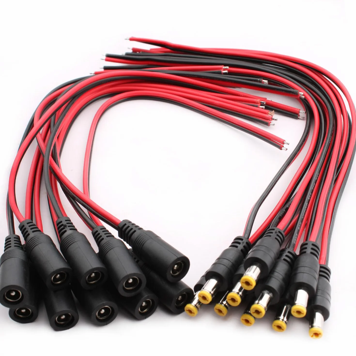 RUNCCI-YUN 20 sztuk 5,5 x 2,1 mm męski kabel do pigtail DC, 12 V, 5 A DC Pigtail Connector, 18 AWG, złącze 5,5 x 2,1 do kamery, CCTV, DVR, systemu LED