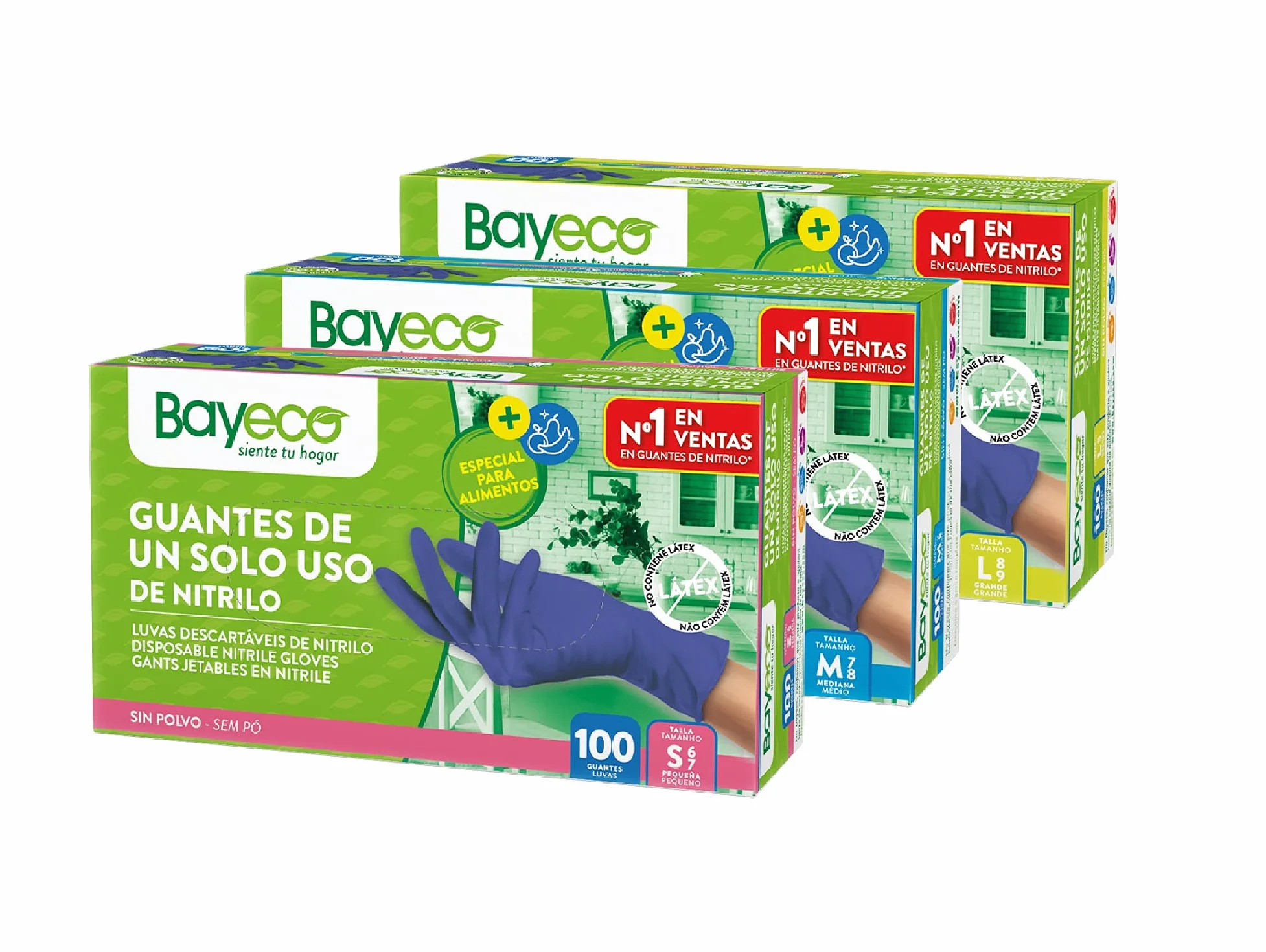 Bayeco - Disposable Nitrile Gloves - Blue - Environmentally Friendly - Rolled Edge - Textured Fingers for Better Grip - Pack of 100 - Dispenser Pack - Size M