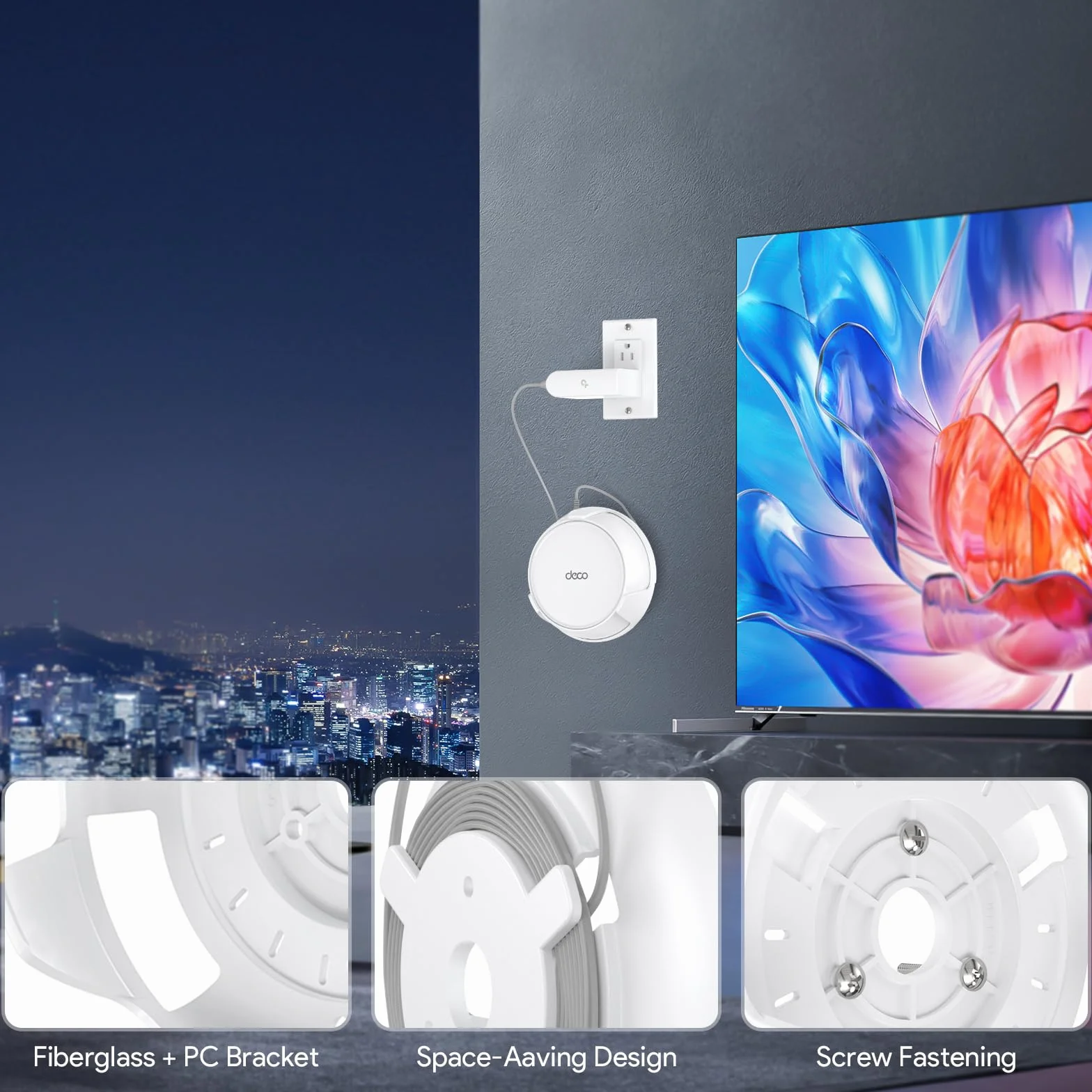 XLTTYWL Deco zestaw do montażu ściennego WiFi 7, Deco BE23/BE25/BE3600/BE5000, uchwyt do montażu routera optymalizuje przestrzeń i zarządzanie kablami do dwupasmowego systemu Wi-Fi TP Decos 7 (biały