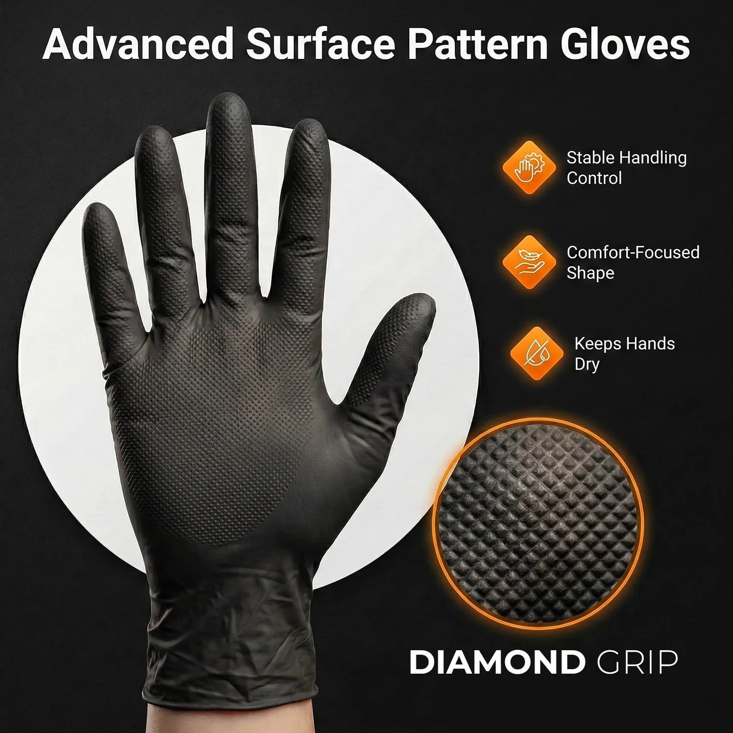 50 sztuk rękawic jednorazowych XL, Diamant Grip – czarne rękawiczki jednorazowe, bez pudru i lateksu, bardzo grube i mocne rękawice nitrylowe, do warsztatu, samochodu, przemysłu i laboratorium, 50