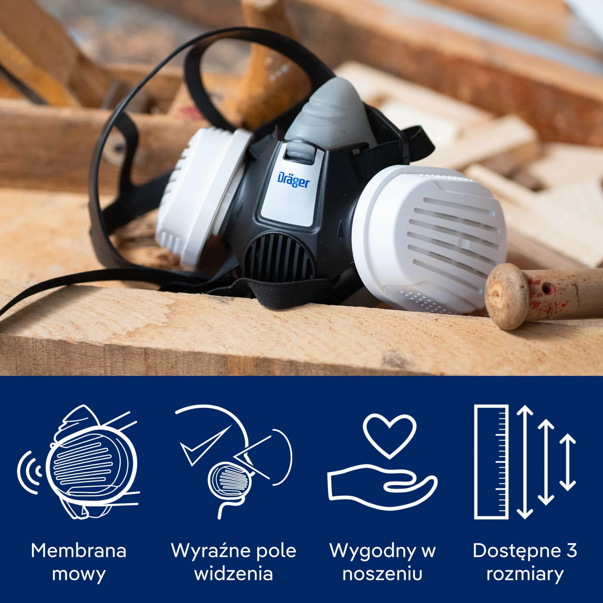 Półmaska ochronna Dräger X-plore 3300 do prac budowlanych | Półmaska przeciwpyłowa z filtrami bagnetowymi | Rozmiar L