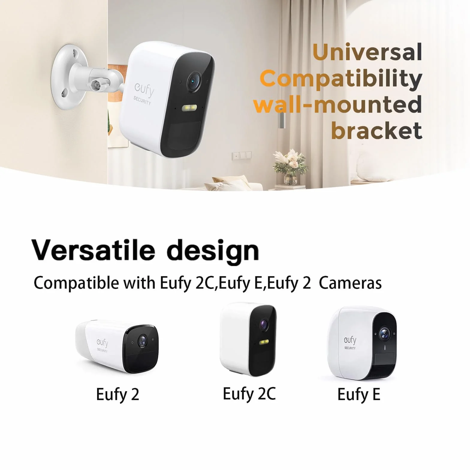Uchwyt ścienny kompatybilny z Eufycam 1/2/2C/2C Pro/3/3C/E & Arlo Pro 2/3/4/Ultra/Essential, 2 sztuki, regulowany uchwyt kamery bezpieczeństwa 360°, do użytku wewnątrz i na zewnątrz, biały, gwint 1/4"