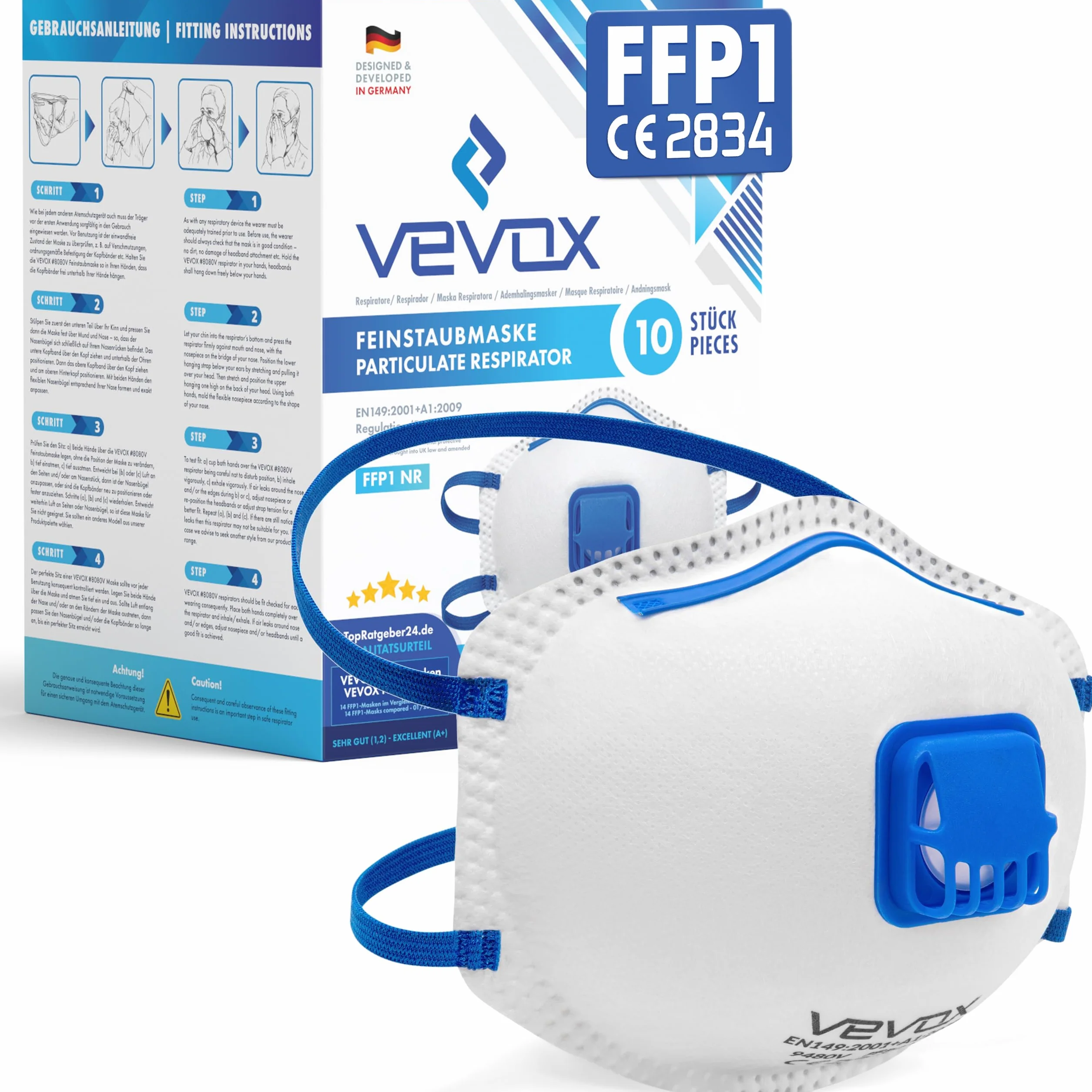 VEVOX® Respirator FFP3, FFP2, FFP1, A1P2 lub ABEK1P2 - w zestawach po 5, 10 lub 20 sztuk - Maska przeciwgazowa - - Maska malarska - Przemysłowa maska ochronna