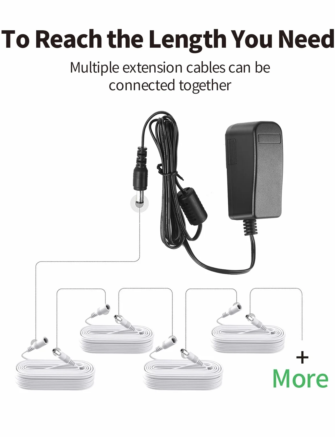 Tonton Przedłużacze 12V DC, kabel przedłużający 2,1 mm x 5,5 mm kompatybilny z zasilaczem lub ładowarką 12V DC do kamery bezpieczeństwa CCTV, kamery IP, 2Pack 5M (Biały)