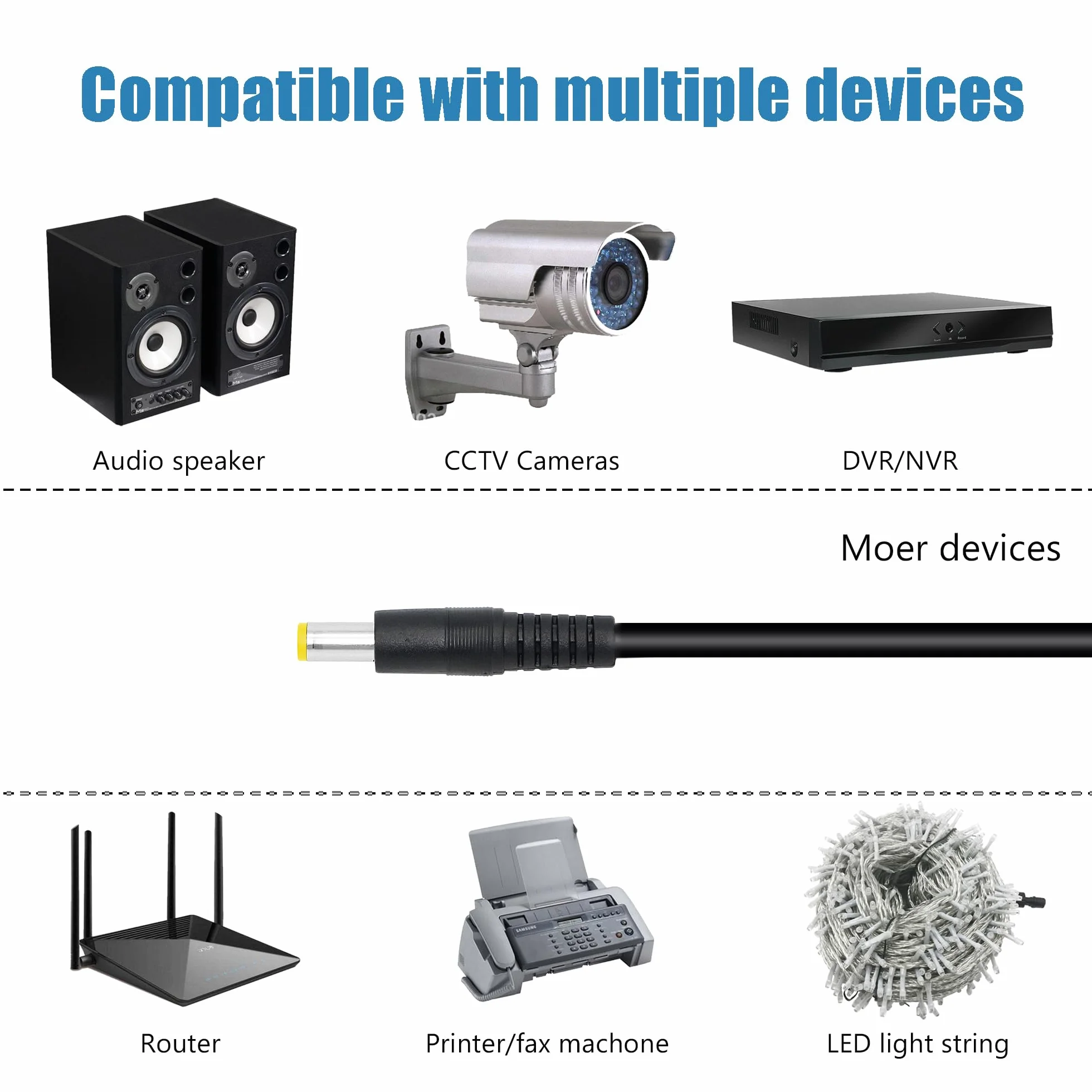 30 cm DC 5,5 x 2,5 mm 1 wtyczka na 2 wtyczki, kabel rozdzielający, rozdzielacz Y do kamer CCTV DVR, paski LED (2 sztuki)