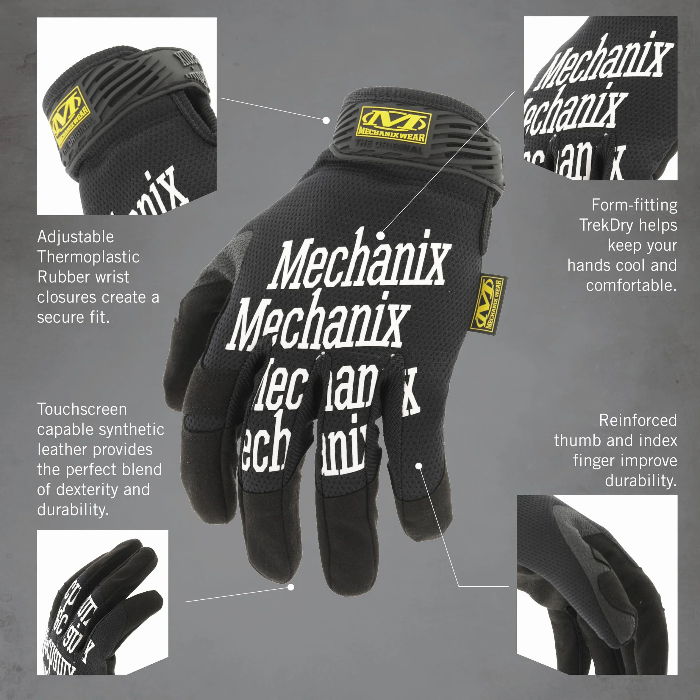 Mechanix Wear Oryginalne rękawice robocze (średnie, czarne)