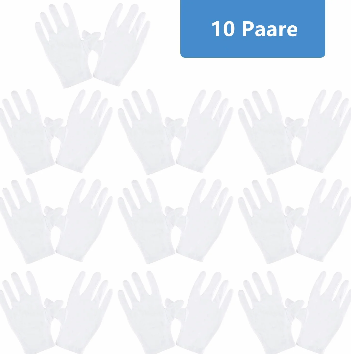 VOARGE 10 par białych bawełnianych rękawiczek, rozmiar XL, białe, pielęgnacyjne bawełniane rękawiczki, wygodne i oddychające, do suchych rąk, egzemy, urody, monet, biżuterii i inspekcji srebra