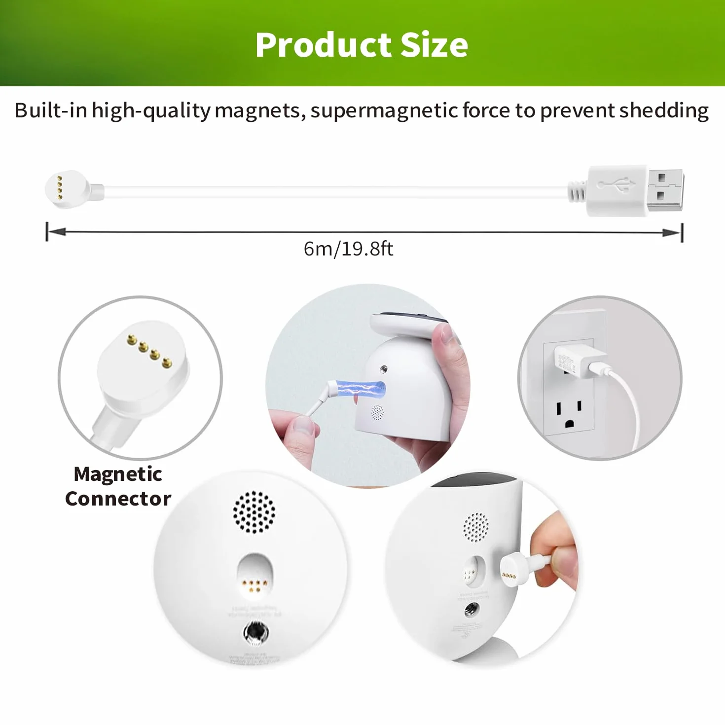 Kabel Ładowania USB Lonnky Kompatybilny z Google Nest Cam (Wersja Bateria), Wytrzymały Design z Czterema Rdzeniami, Przedłużany Kabel Ładowania dla Niezawodnego Zasilania - 6 Metrów