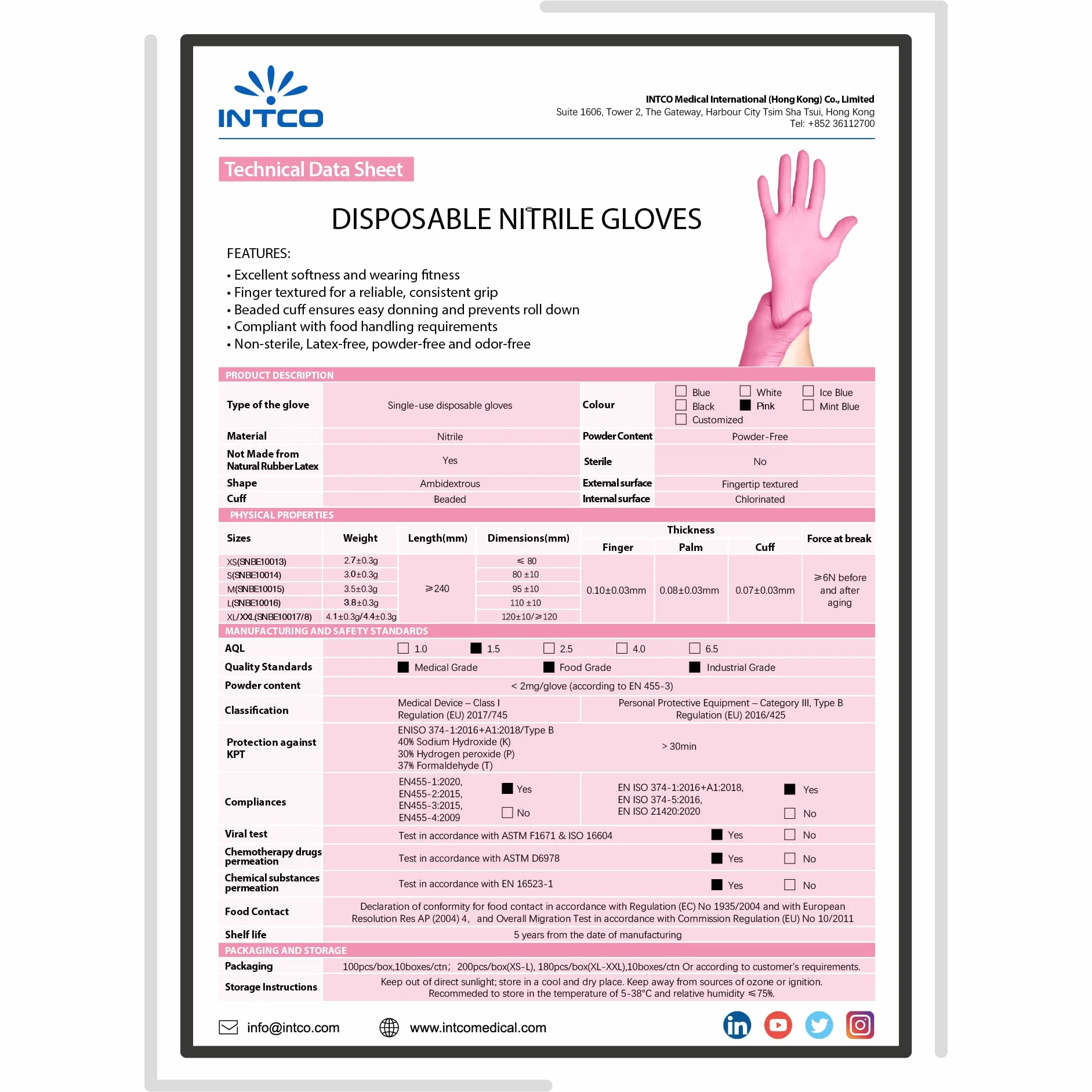 Clara Rękawice nitrylowe bez pudru, różowe, jednorazowe rękawiczki, rękawice do czyszczenia The Pink, 100 sztuk S