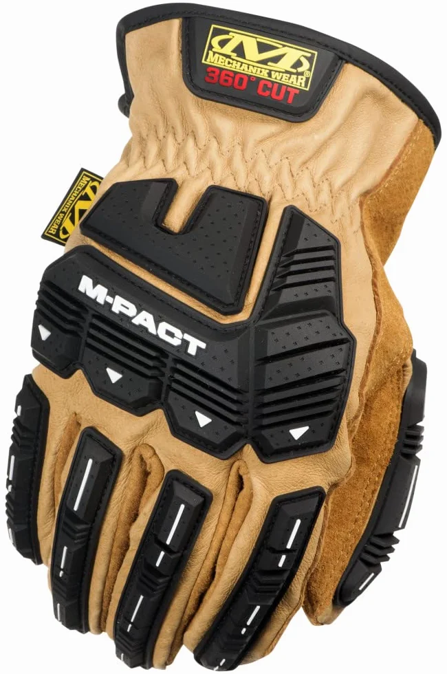 Mechanix Wear: Durahide M-Pact Driver F9-360 skórzane rękawice robocze: dookoła A9 odporność na przecięcie, odporność na ścieranie, ochrona przed uderzeniami (XL, brązowe)