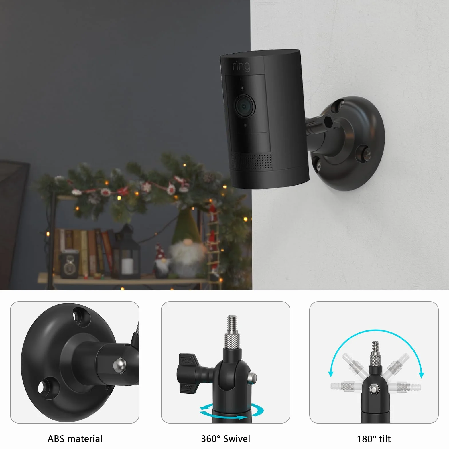 HOLACA Uchwyt ścienny kompatybilny z Eufycam 1/2/2C/2C Pro/3/3C/E, Arl o Pro 2/3/4/Ultra 1&2/Essential i innymi aparatami z gwintem 1/4", czarny, 1 sztuka