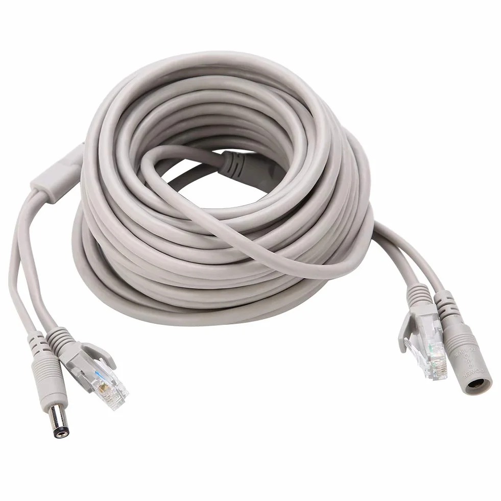 Kabel CCTV 5 m/10 m/15 m/20 m, kabel zasilający wideo AHD do systemu monitoringu CCTV, kabel kota do kamer IP, system NVR, 10 Mbit/s/100 Mbit/s (kolor: biały) (15 m)