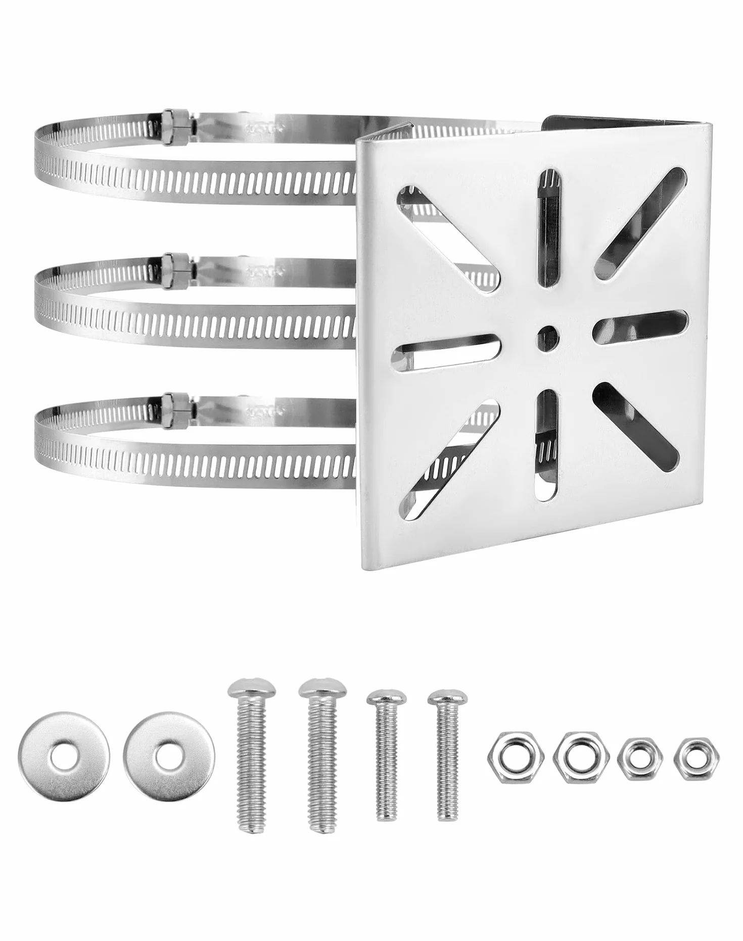 QWORK® Uniwersalny uchwyt do kamer monitoringowych ze stali nierdzewnej, pionowy uchwyt masztu z 3 pętelkami Ø 200 mm