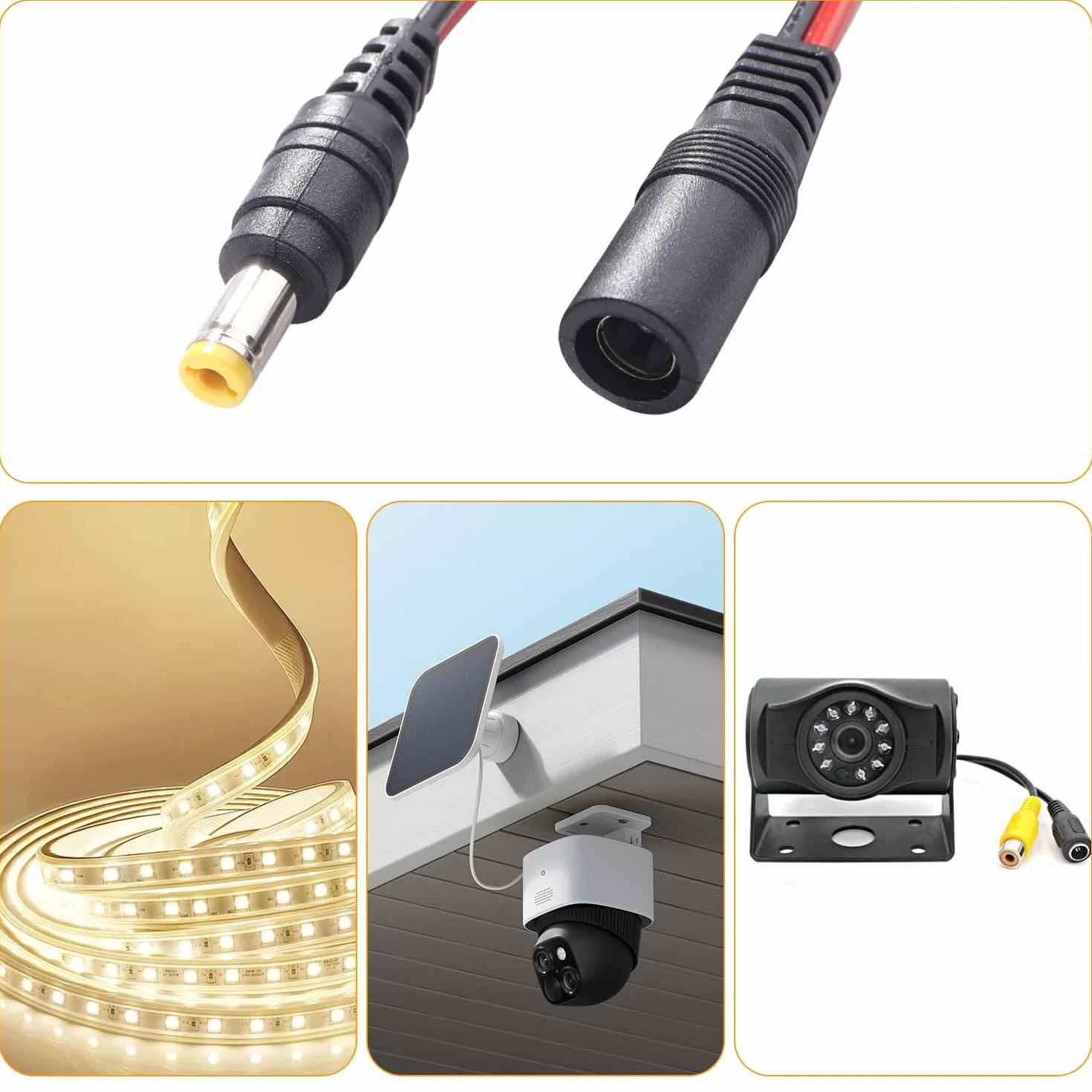 10 Par 5.5x2.1 mm DC Pigtail Męski Żeński Kabel, 12V DC Złącze Kablowe z Kablem 22 AWG, do Paska LED Kamery CCTV