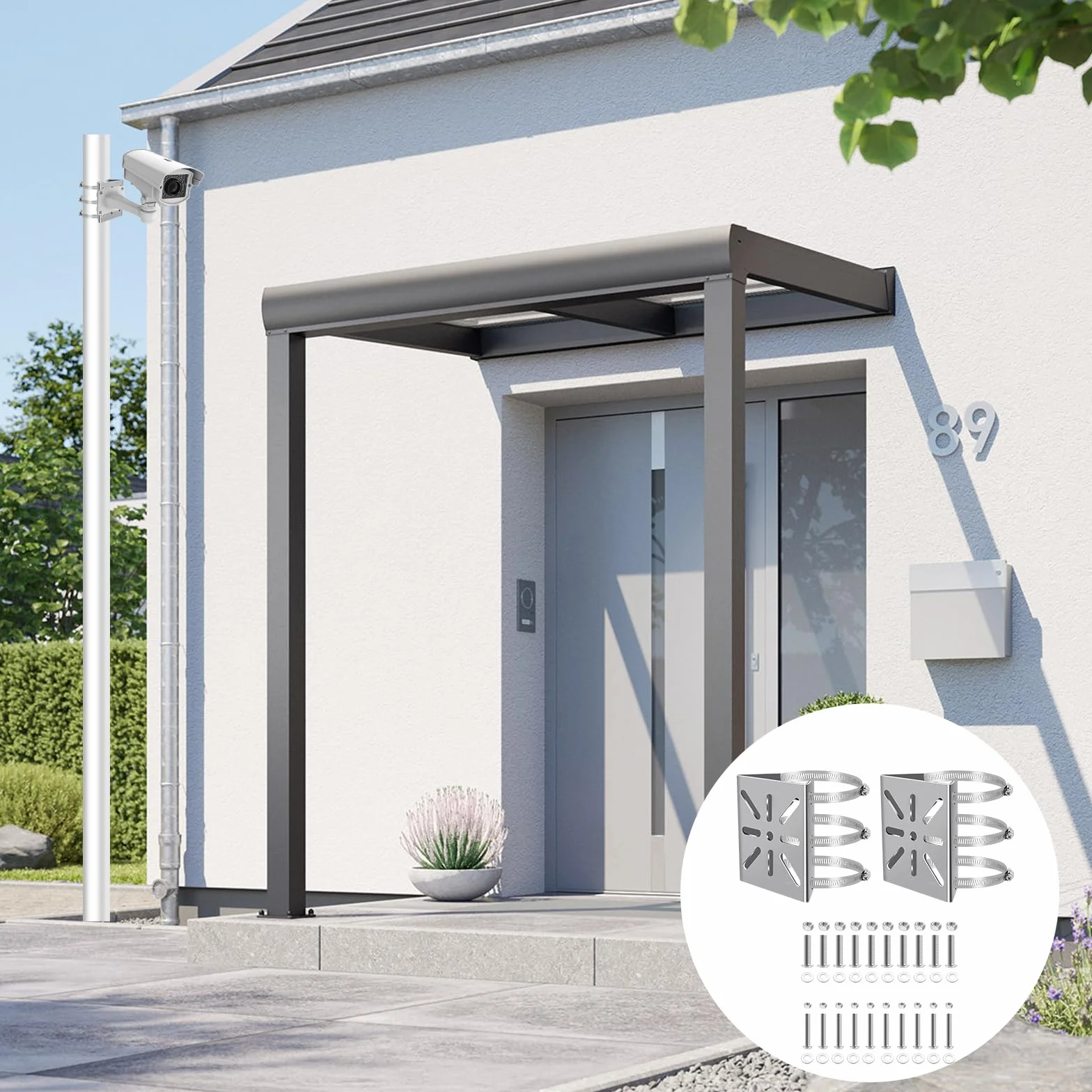 2 zestawy uchwytów na maszt do kamery monitoringu, pionowy uchwyt na drążek, mocowanie kamery, stal nierdzewna, uchwyt narożny z 6 regulowanymi zaciskami 20 cm do kamer CCTV, uchwyt ścienny na