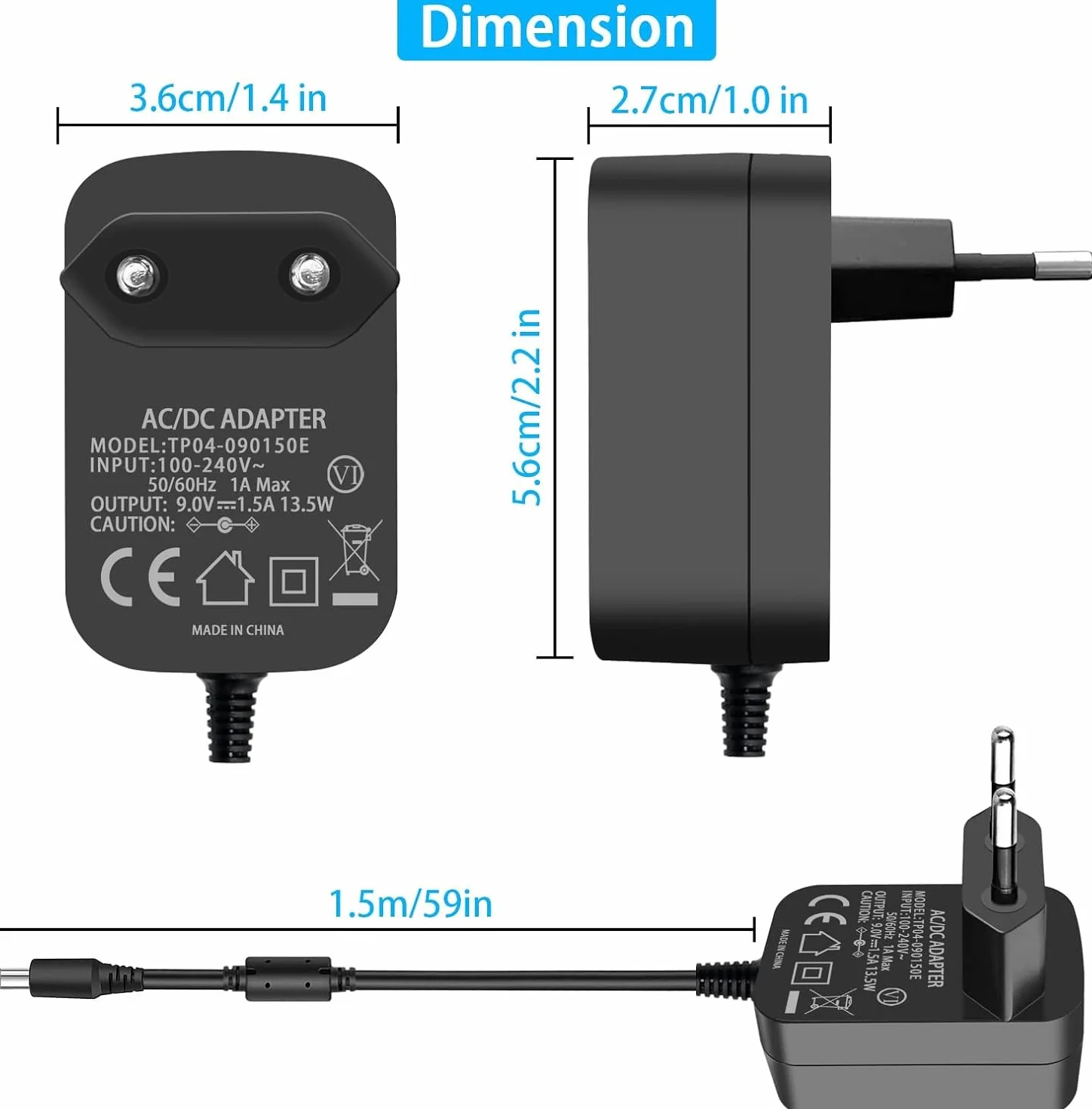 Zasilacz 9V do kamery TP-Link Tapo C100, C200, C210, C310, C320WS, C100/A TC60 TC70 Adapter AC na DC do inteligentnej kamery bezpieczeństwa CCTV