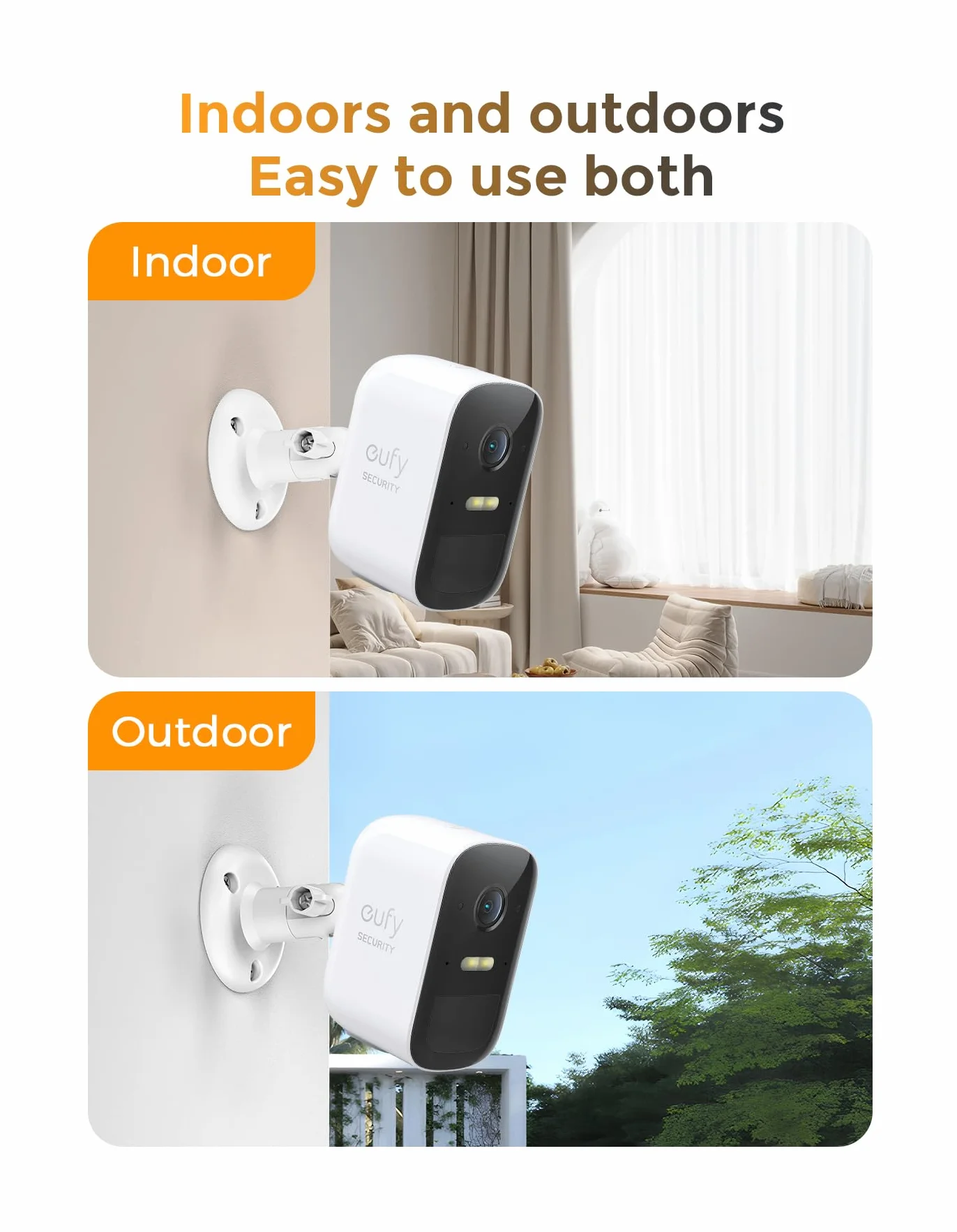 Uchwyt ścienny kompatybilny z Eufycam 1/2/2C/2C Pro/3/3C/E & Arlo Pro 2/3/4/Ultra/Essential, 2 sztuki, regulowany uchwyt kamery bezpieczeństwa 360°, do użytku wewnątrz i na zewnątrz, biały, gwint 1/4"