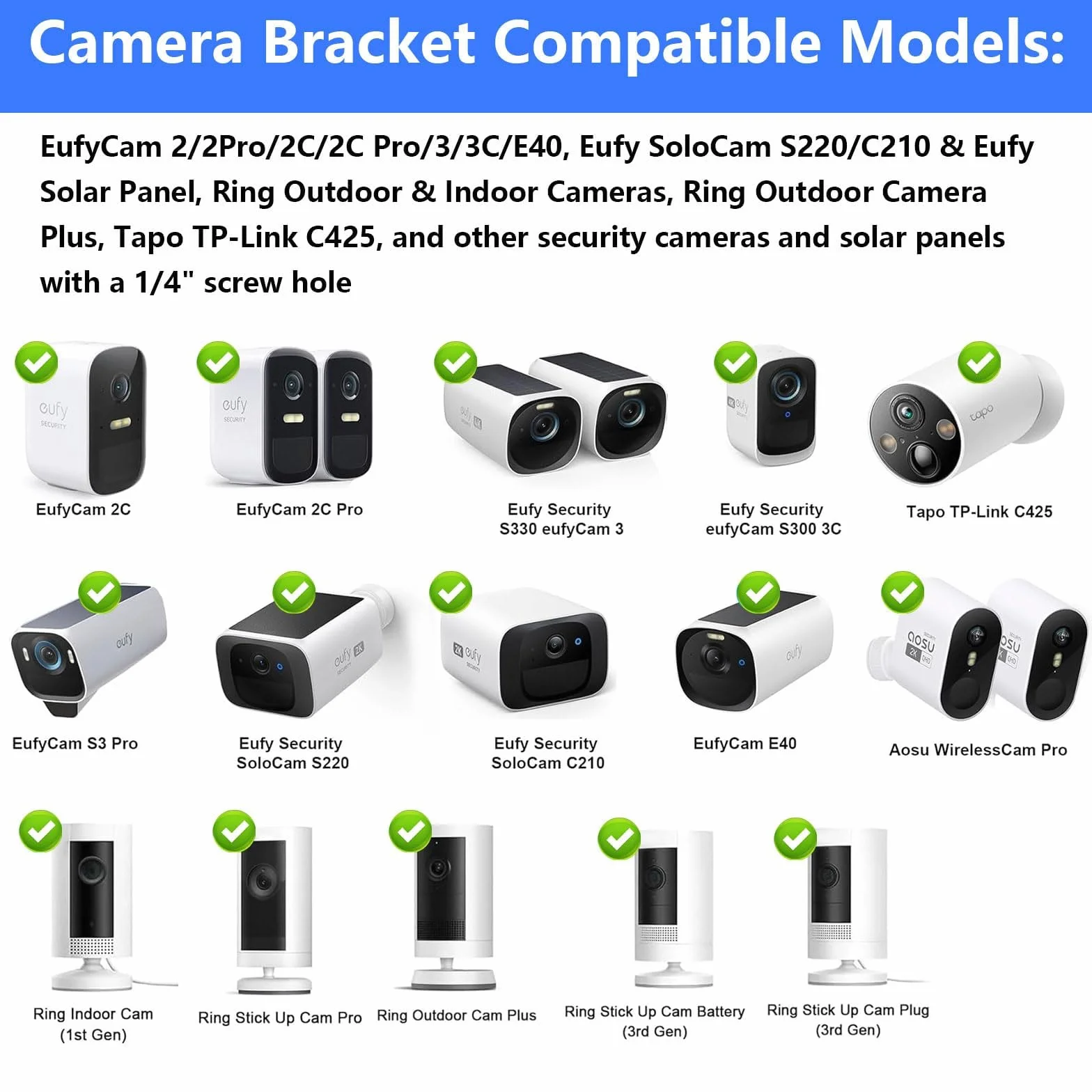 2 szt. Uchwyt na kamerę do Eufy Cam 2/2C/2Pro/2C Pro/3/3C/E40/SoloCam S220/C210/Tapo TP-Link C425, pierścień wewnętrzny z 2 klipsami do telefonu, uniwersalny metalowy uchwyt montażowy (czarny