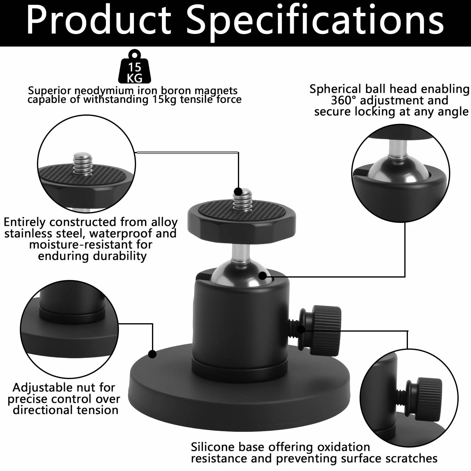 Magnetyczny uchwyt ścienny kompatybilny z Ring Stick Up Cam/Pro/Plus/2/3/kamera outdoorowa/Eufy/Arlo, kamera monitorująca, 15 kg, duża siła magnetyczna 360°, regulowana kamera, uchwyt ścienny bez