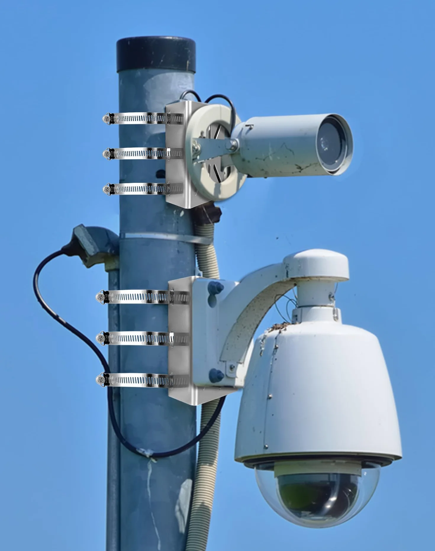 QWORK® Uniwersalny uchwyt do kamer monitoringowych ze stali nierdzewnej, pionowy uchwyt masztu z 3 pętelkami Ø 200 mm