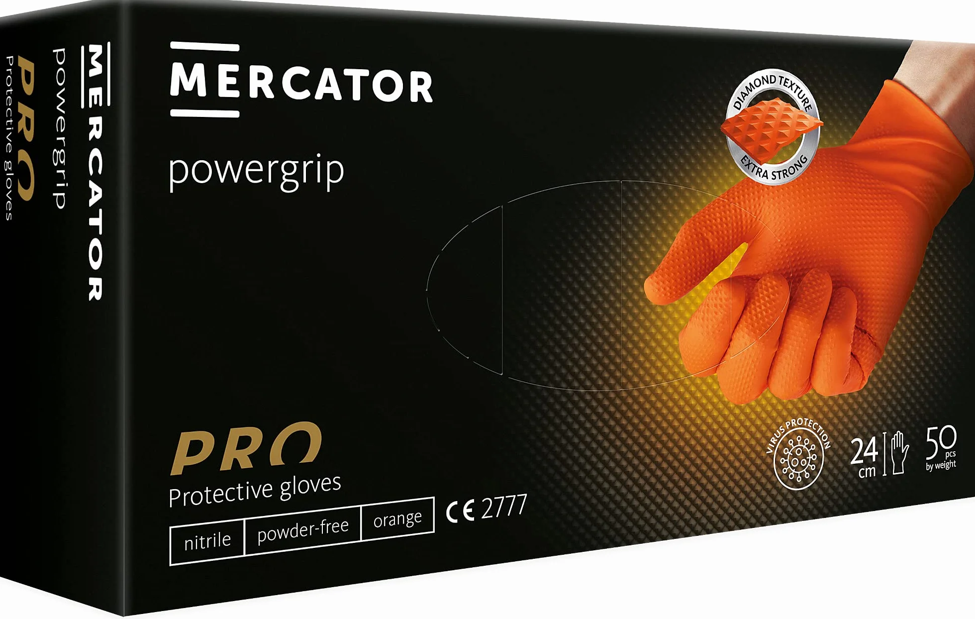 Mercator Rękawice nitrylowe POWERGRIP, bezpudrowe, pomarańczowe, rozmiar: M - 50 sztuk