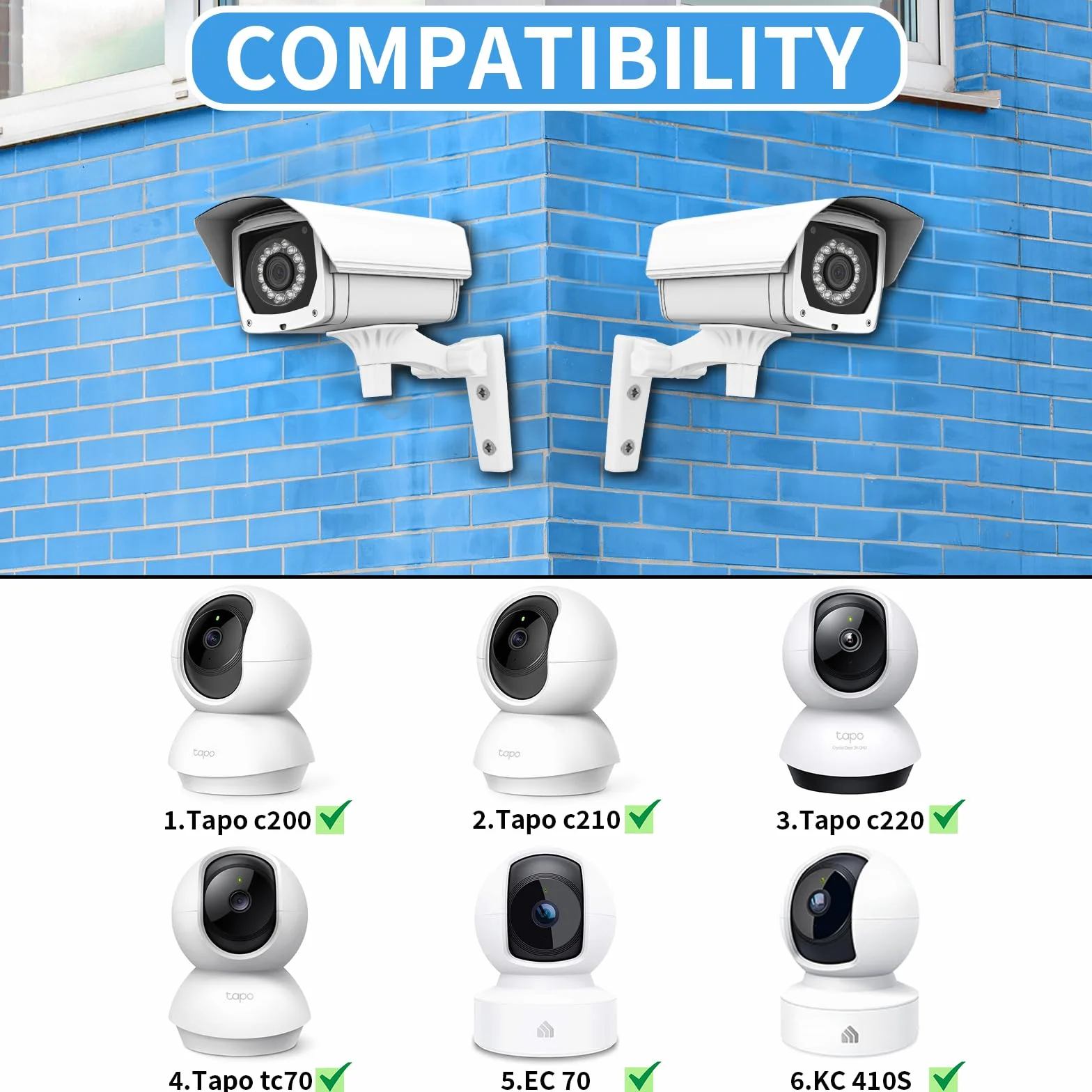 2 sztuki uchwyt ścienny na kamerę, uchwyt montażowy do kamery monitoringowej Tp-Link Tapo C210/C200/ C225/ C220/ Tc70, Kasa Ec70/ Kc410s kamera monitoringowa regulowany kąt obrotu o 180 stopni