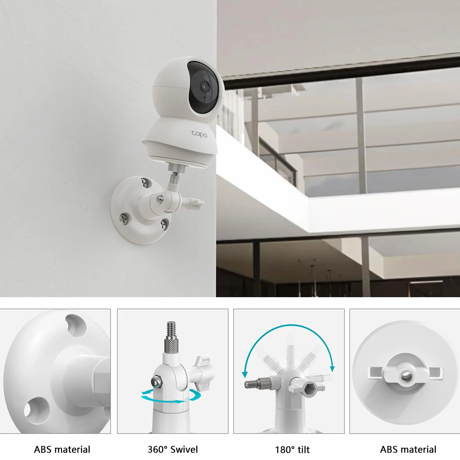 HOLACA Uchwyt ścienny kompatybilny z TP-Link Tapo C200 / C210 / C220 / C201 / C202 / C211 / C212 / C222 / C230 WLAN kamera monitorująca do użytku wewnętrznego, kolor biały, 1 sztuka