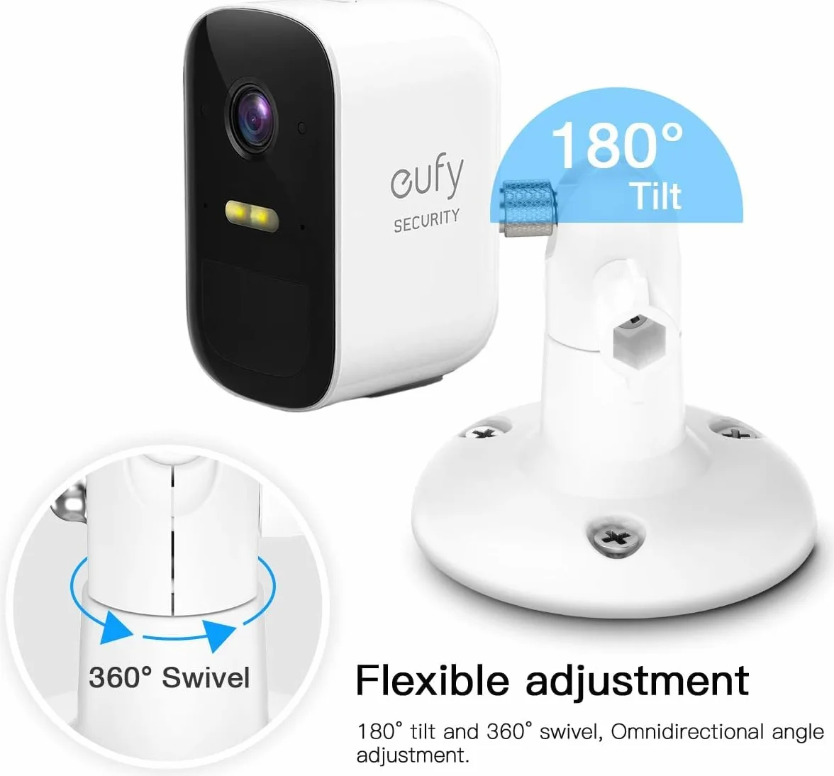 HOLACA Uchwyt ścienny kompatybilny z Eufycam 1/2/2C/2C Pro/3/3C/E, Arl o Pro 2/3/4/Ultra 1&2/Essential i innymi aparatami z gwintem 1/4", biały, 3 sztuki