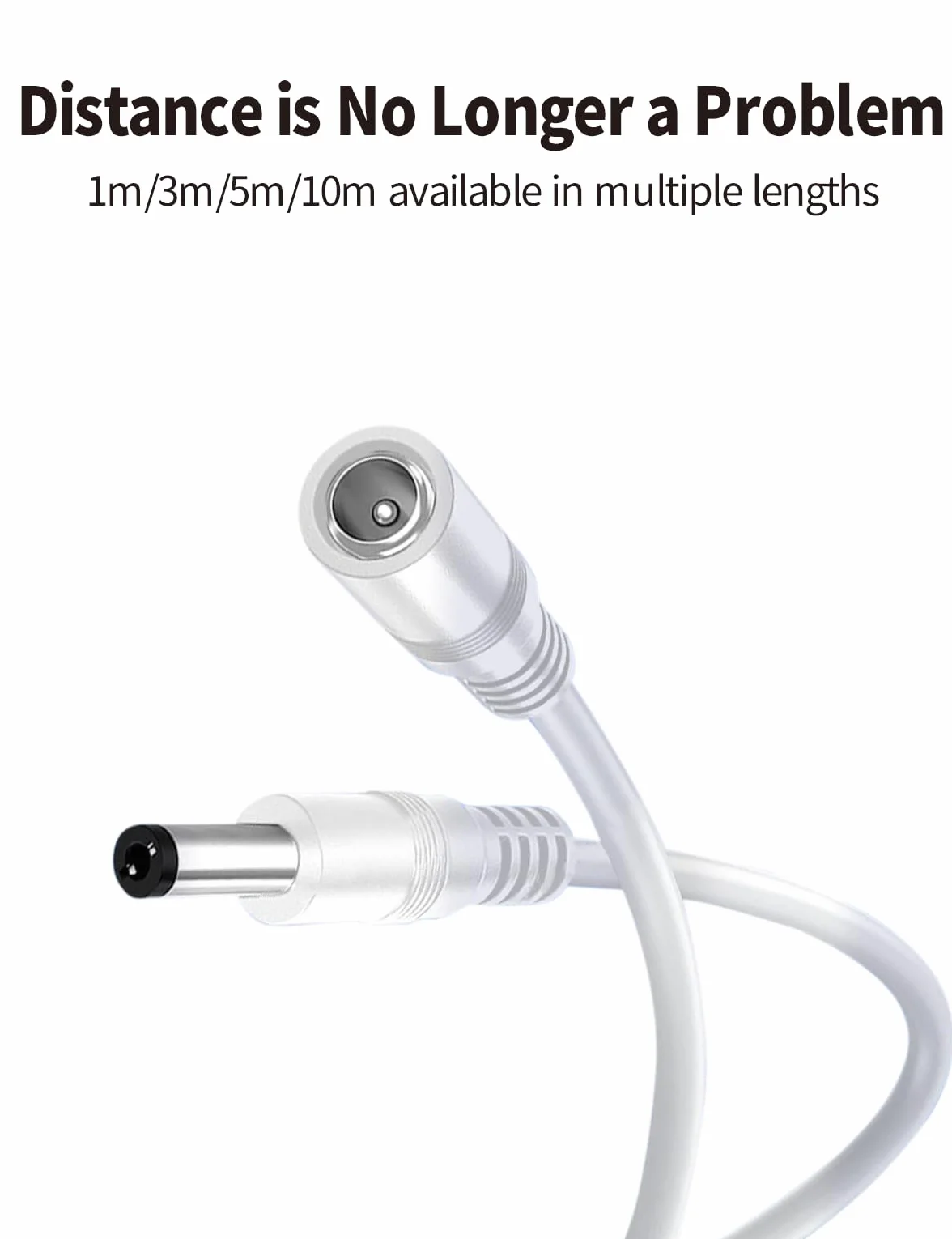 Tonton Przedłużacze 12V DC, kabel przedłużający 2,1 mm x 5,5 mm kompatybilny z zasilaczem lub ładowarką 12V DC do kamery bezpieczeństwa CCTV, kamery IP, 2Pack 5M (Biały)