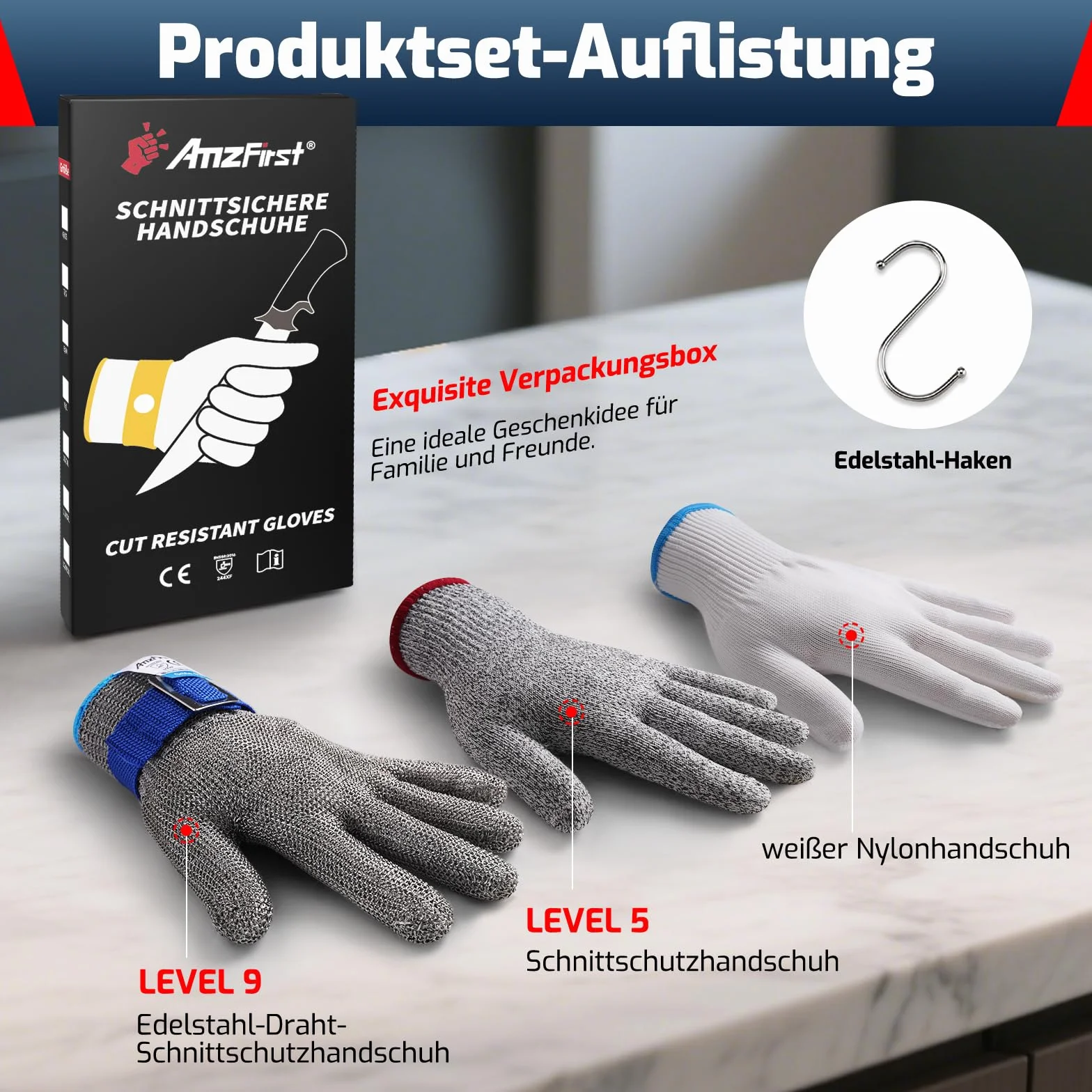 Rękawice chroniące przed przecięciem do kuchni, wydajna ochrona poziomu 9, ekran dotykowy, stal nierdzewna, drut metalowy, rękawice robocze, rękawice łańcuchowe, rękawice ostrygowe, 1 sztuka