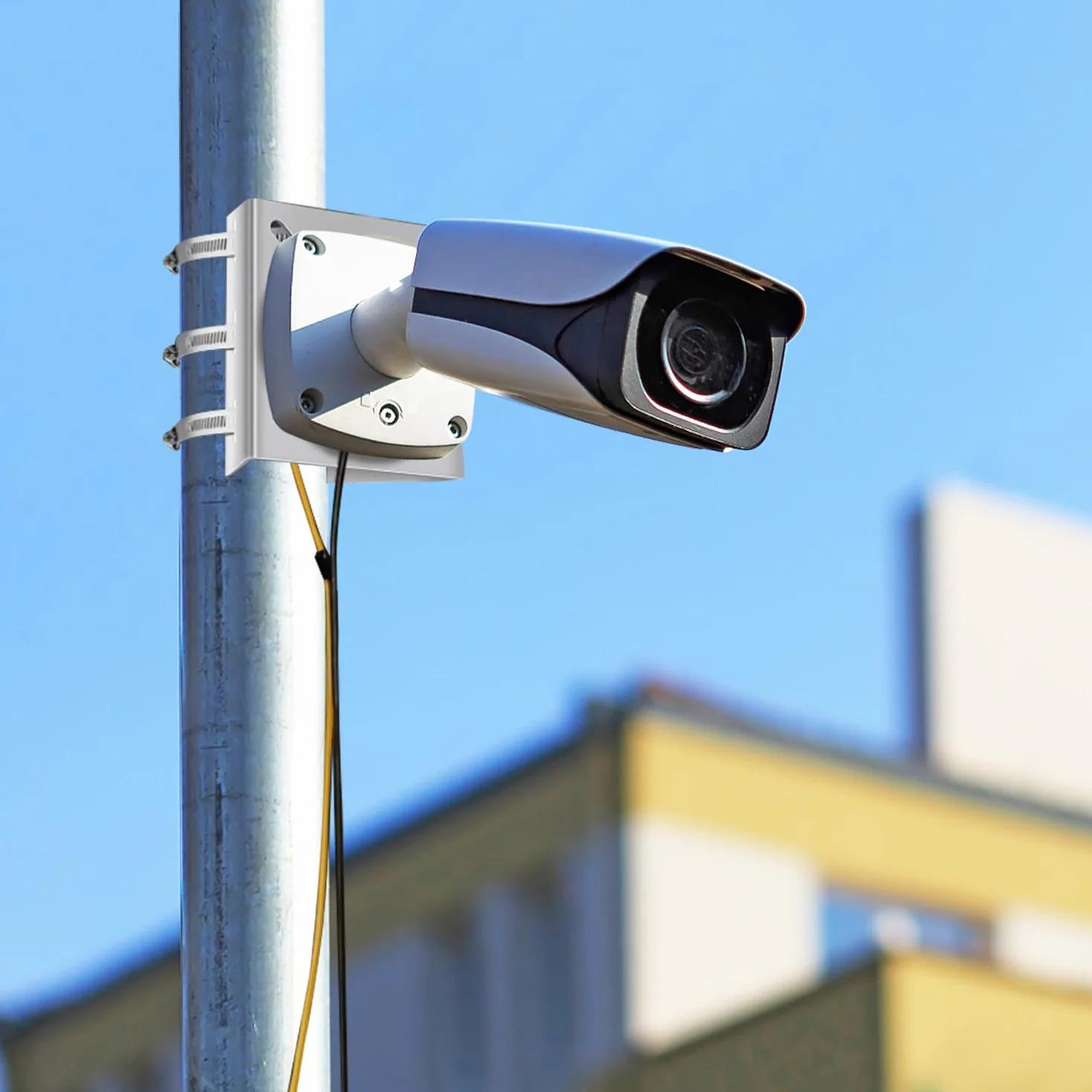 Uchwyt na maszt do kamery monitorującej, pionowy uchwyt na drążek do kamery monitorującej, uniwersalny pionowy uchwyt masztu z 3 regulowanymi pętlami do kamer CCTV, kamer IP
