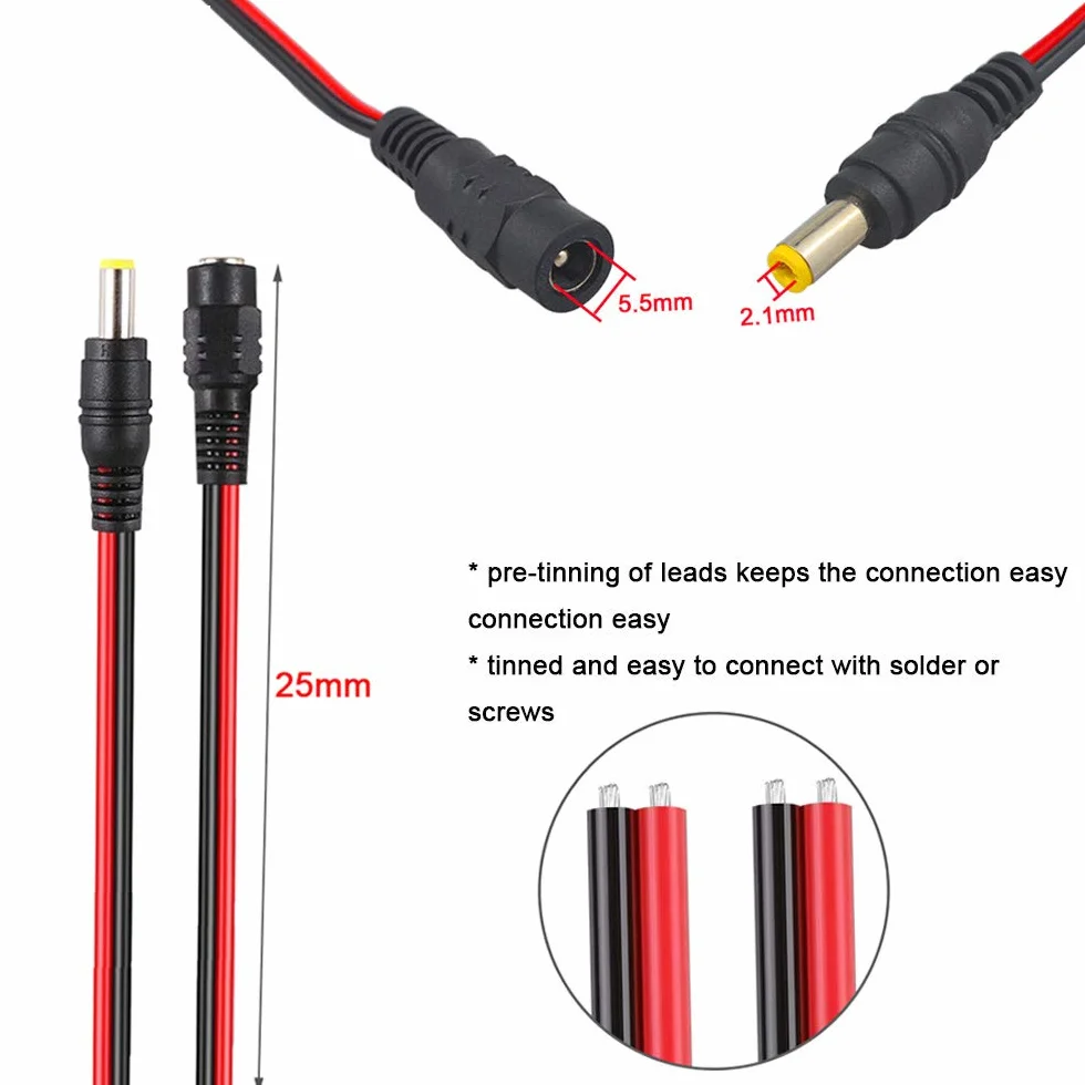 FULARR® 24 szt. Premium 5,5 x 2,1 mm zestaw łączników DC: 6 par wtyczek zasilających DC złącze 6 par kabel zasilający prądu stałego, do kamery bezpieczeństwa CCTV