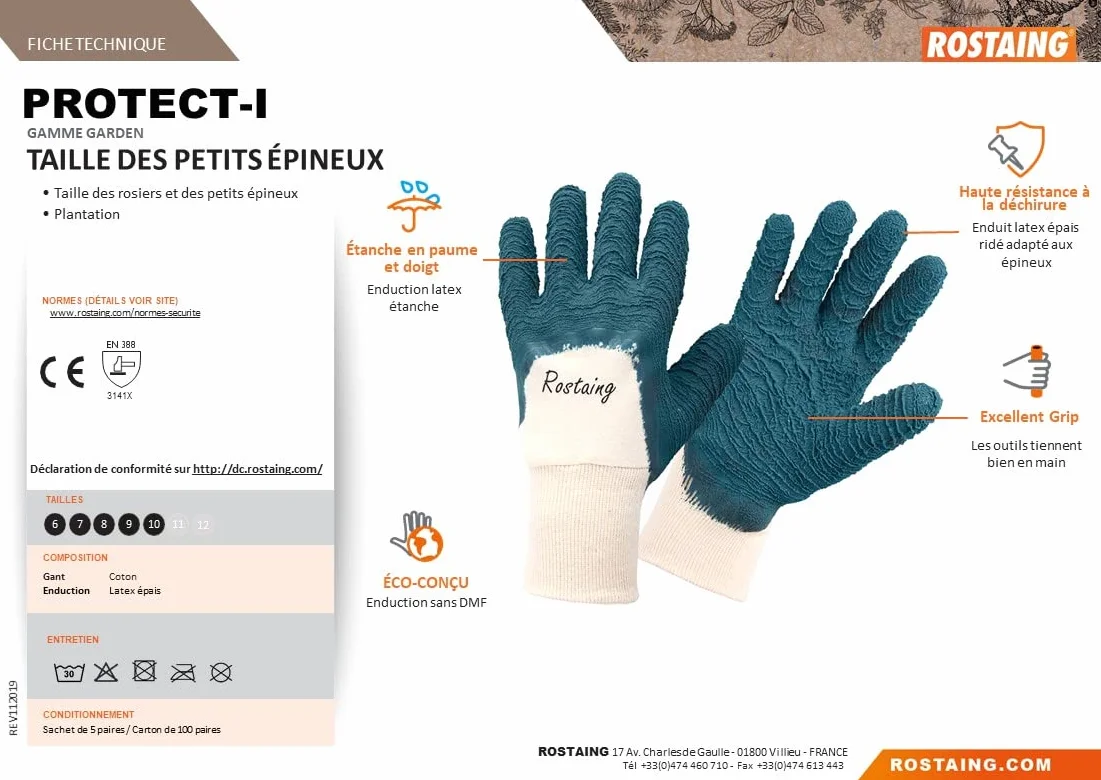 Rostaing PROTECT-IT09 Gants Jardinage des Rosiers et Petits Épineux Nieperméable Latex Épais Taille 09 rękawiczki, Vert Bleu, 9