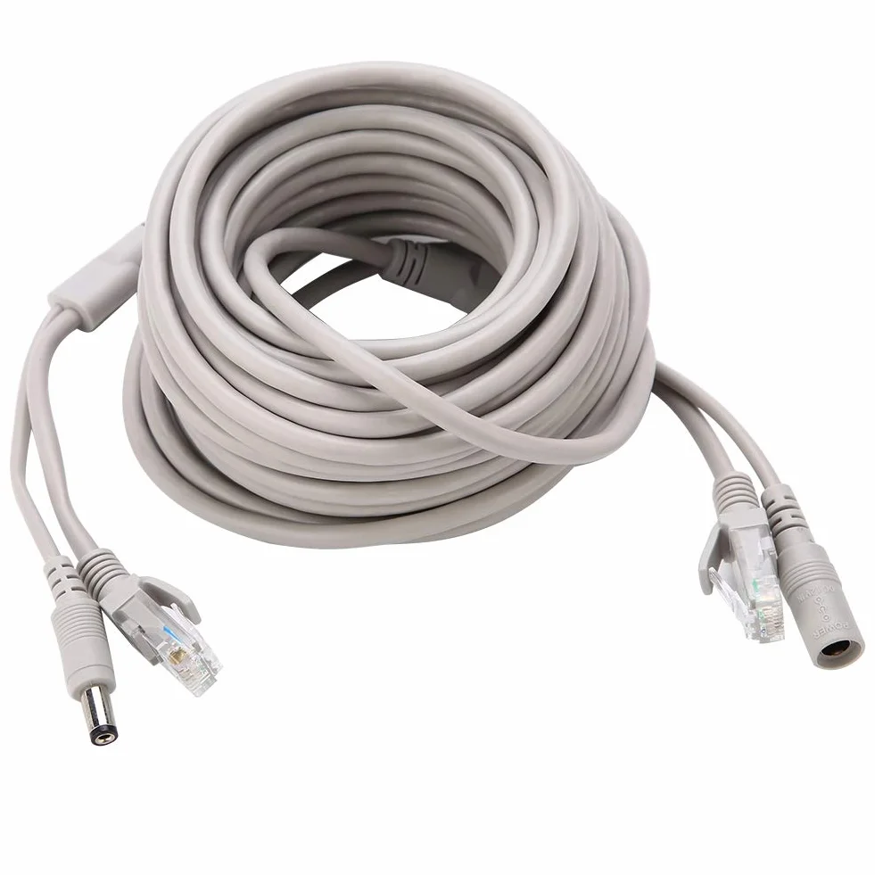 Sieć Kablowa i Zasilanie do Kamer Zewnętrznych Kabel Ethernet Cctv Plastik 5M 10M 15M 20M Rj45 + DC Kabel Ethernet Cctv do Kamer IP System Nvr 10Mbps100Mbps (15M) (10 mln)