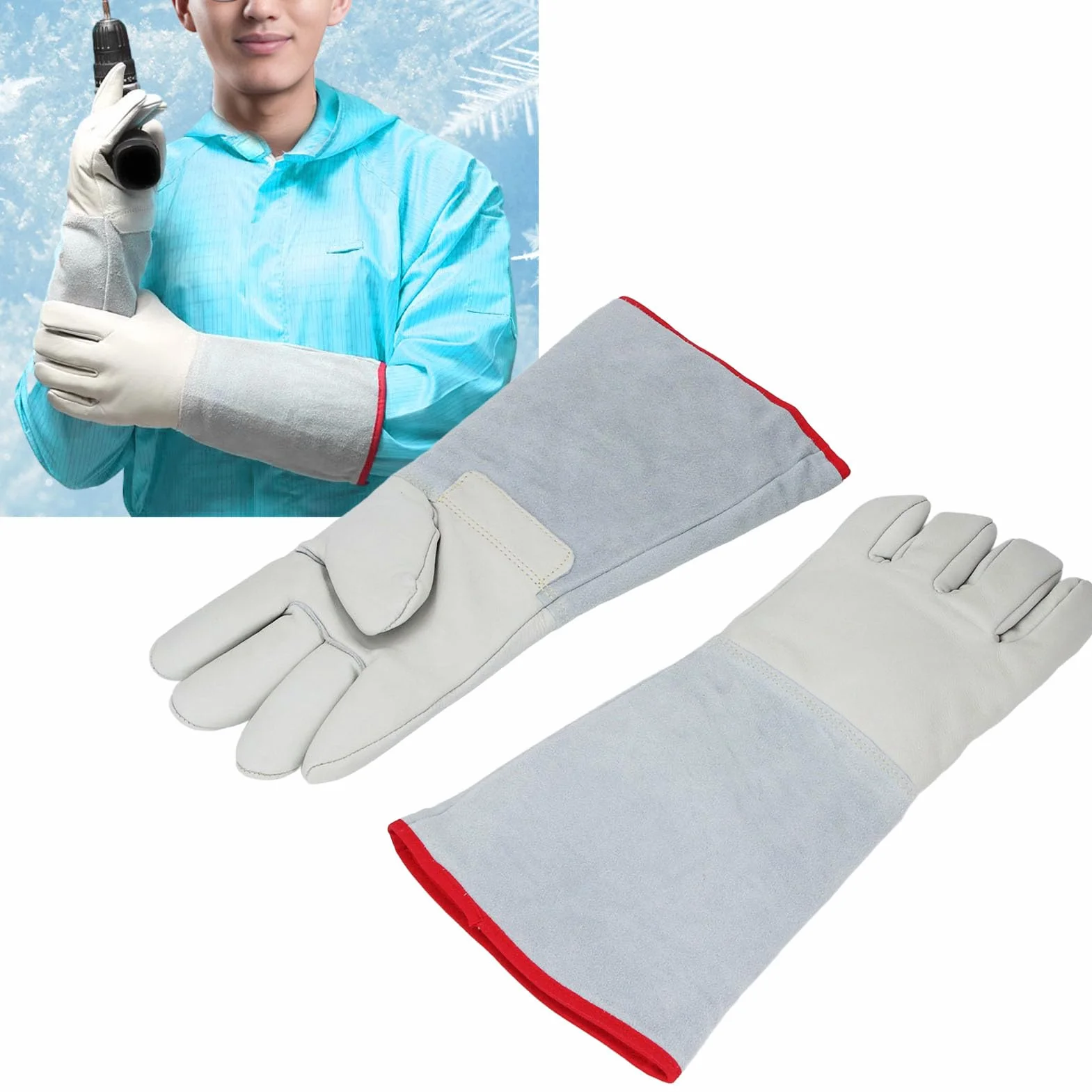 Rękawice Kriogeniczne, Rękawice Ochronne LN2 40 Cm -500 ℉/-260 ℃ Rękawice Przeciw Zamarzaniu, Rękawice Ochronne Odporne na Niskie Temperatury, Zimowe Rękawice Robocze