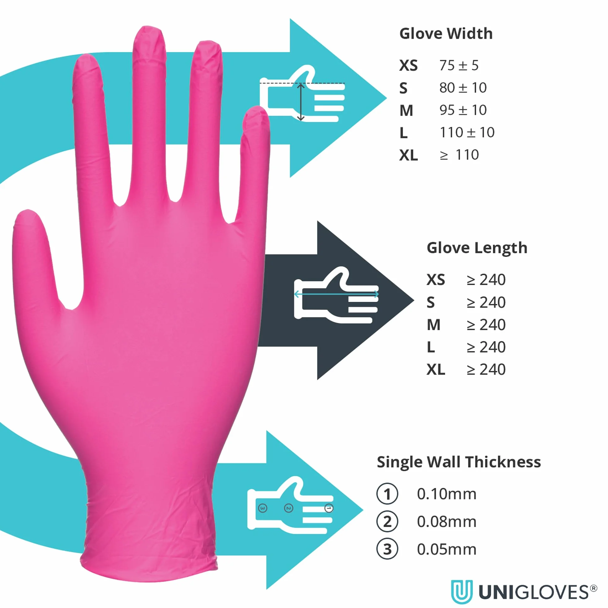 Unigloves Magenta Pearl nitrylowe rękawice egzaminacyjne, uniwersalne, bezpudrowe i bezlateksowe, rękawiczki jednorazowe, pudełko 100 rękawic, magenta, rozmiar S (GP8502)