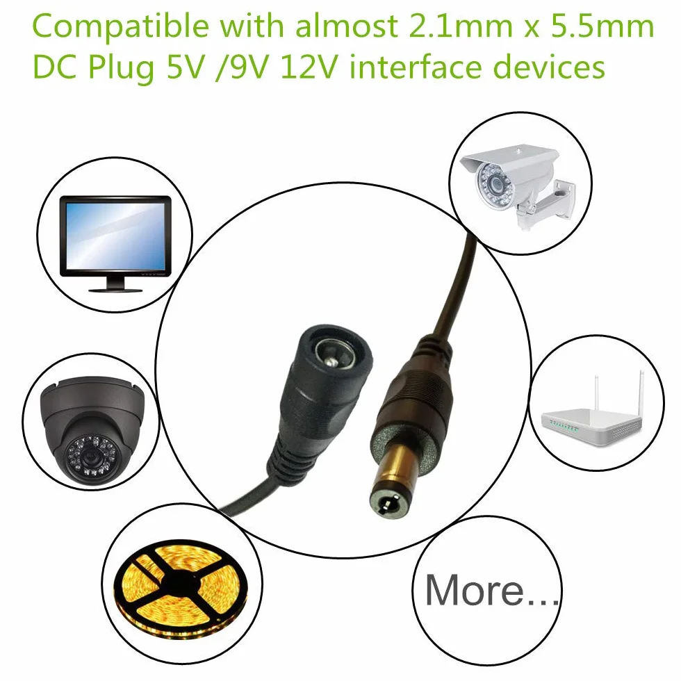 5 Pack 5,5 x 2,1mm DC 12V Adapter Kabel Power żeński na męski dla kamery CCTV Y-Splitter-Kabel (15cm)